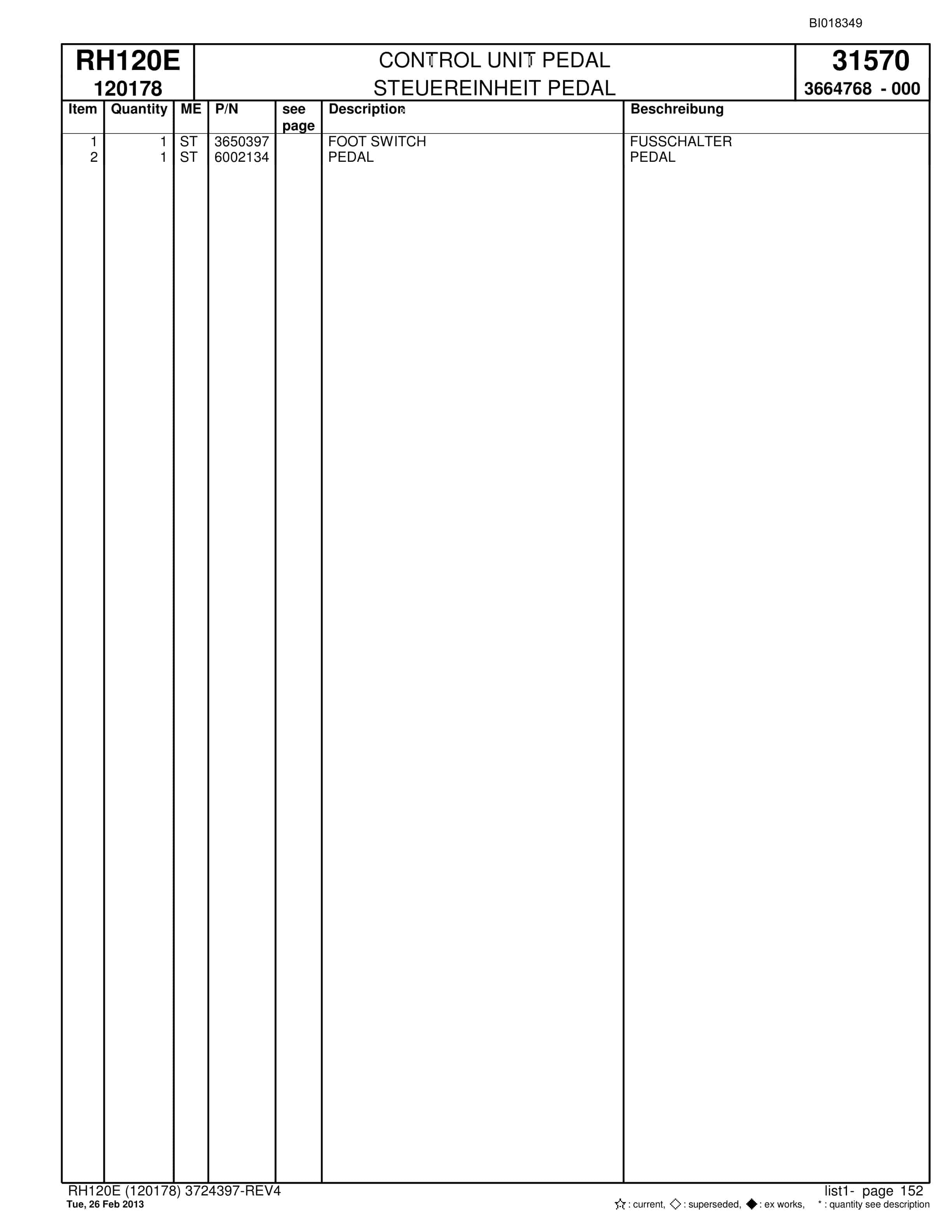 Bucyrus RH120E Hydraulic Excavator Parts Catalog BI018349-5