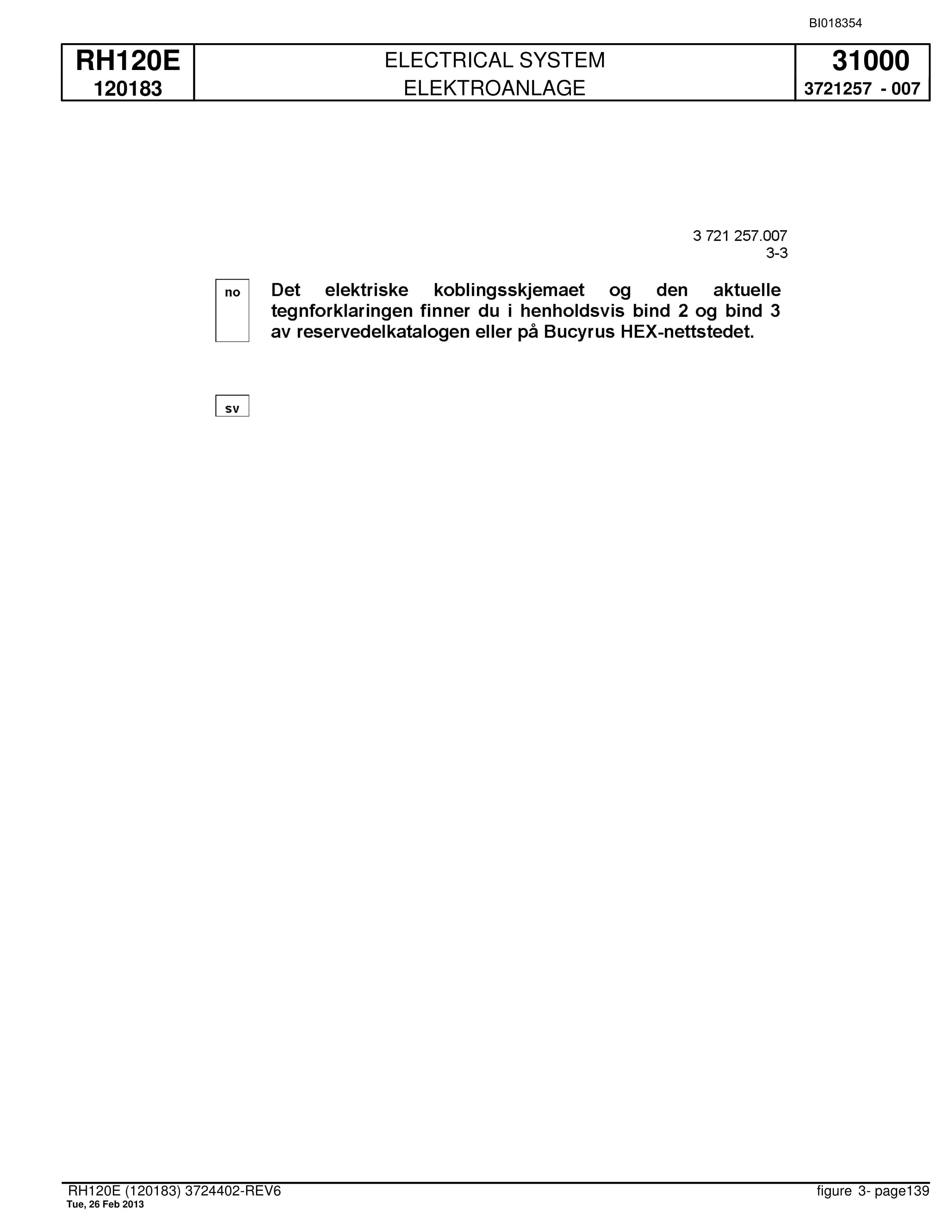 Bucyrus RH120E Hydraulic Excavator Parts Catalog BI018354-5