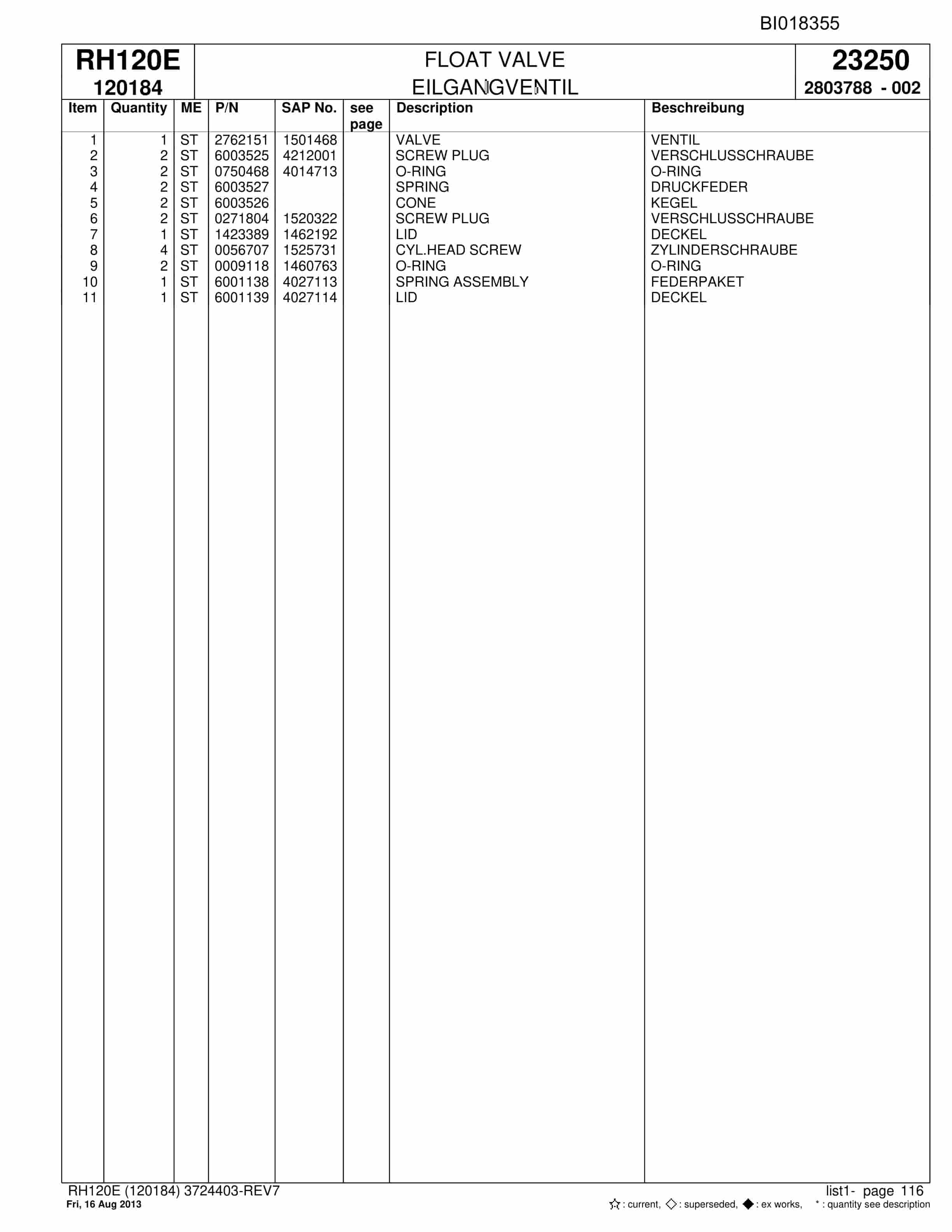 Bucyrus RH120E Hydraulic Excavator Parts Catalog BI018355-3