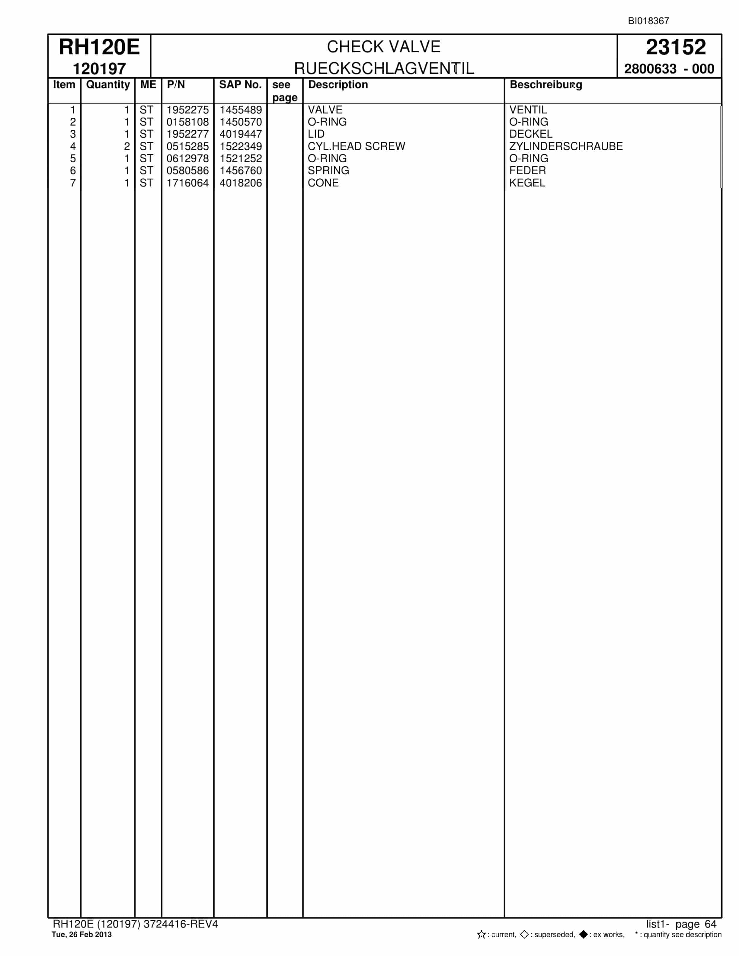 Bucyrus RH120E Hydraulic Excavator Parts Catalog BI018367-2