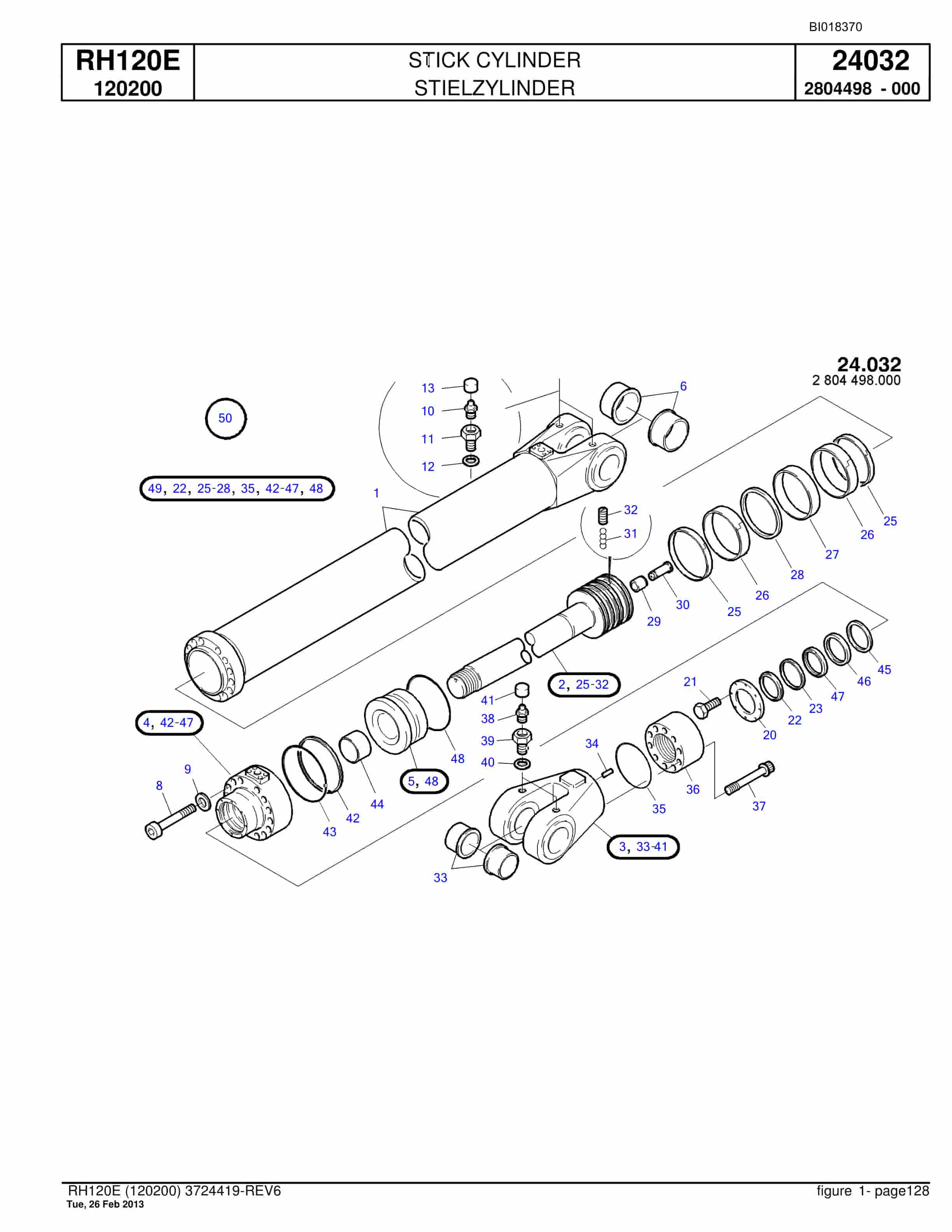 Bucyrus RH120E Hydraulic Excavator Parts Catalog BI018370-3