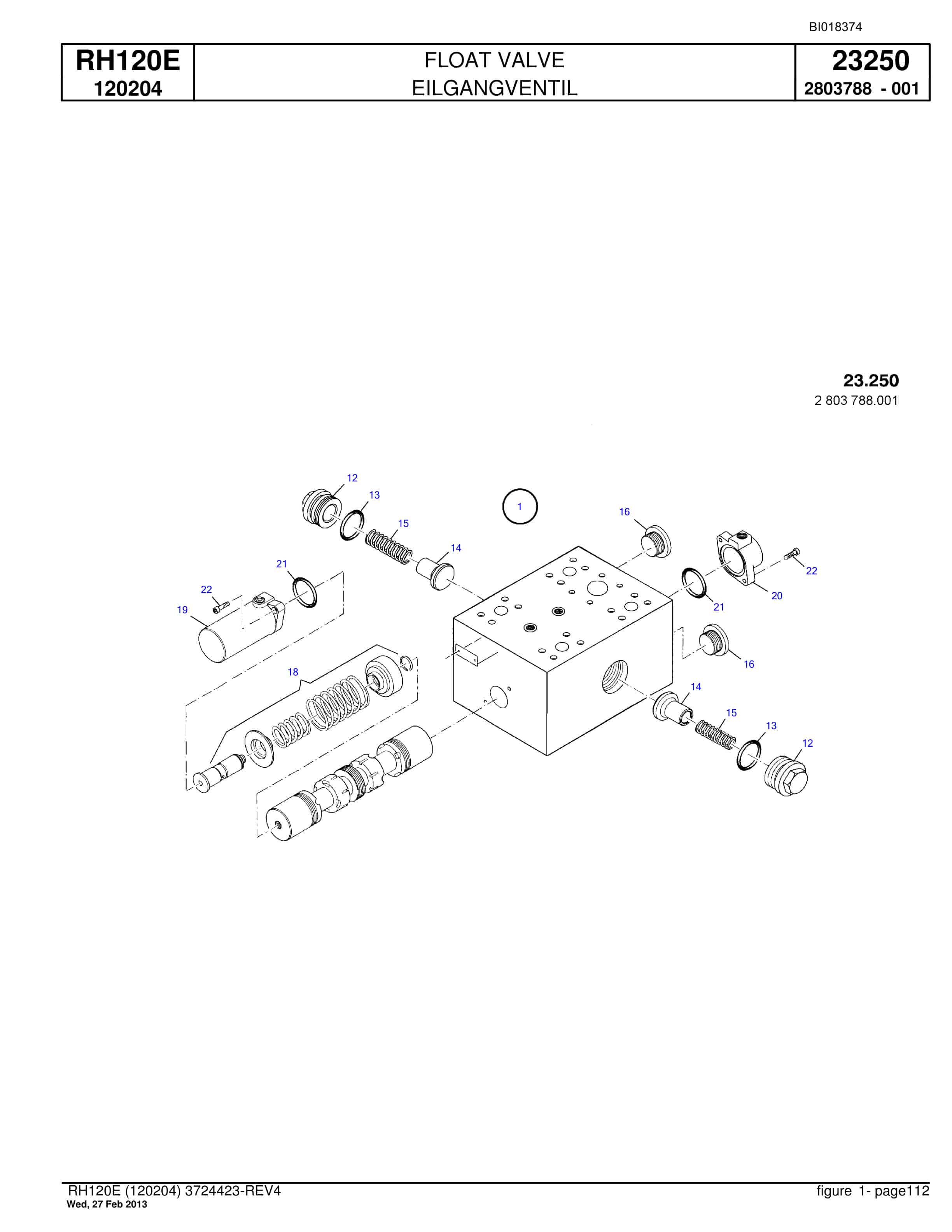 Bucyrus RH120E Hydraulic Excavator Parts Catalog BI018374-3