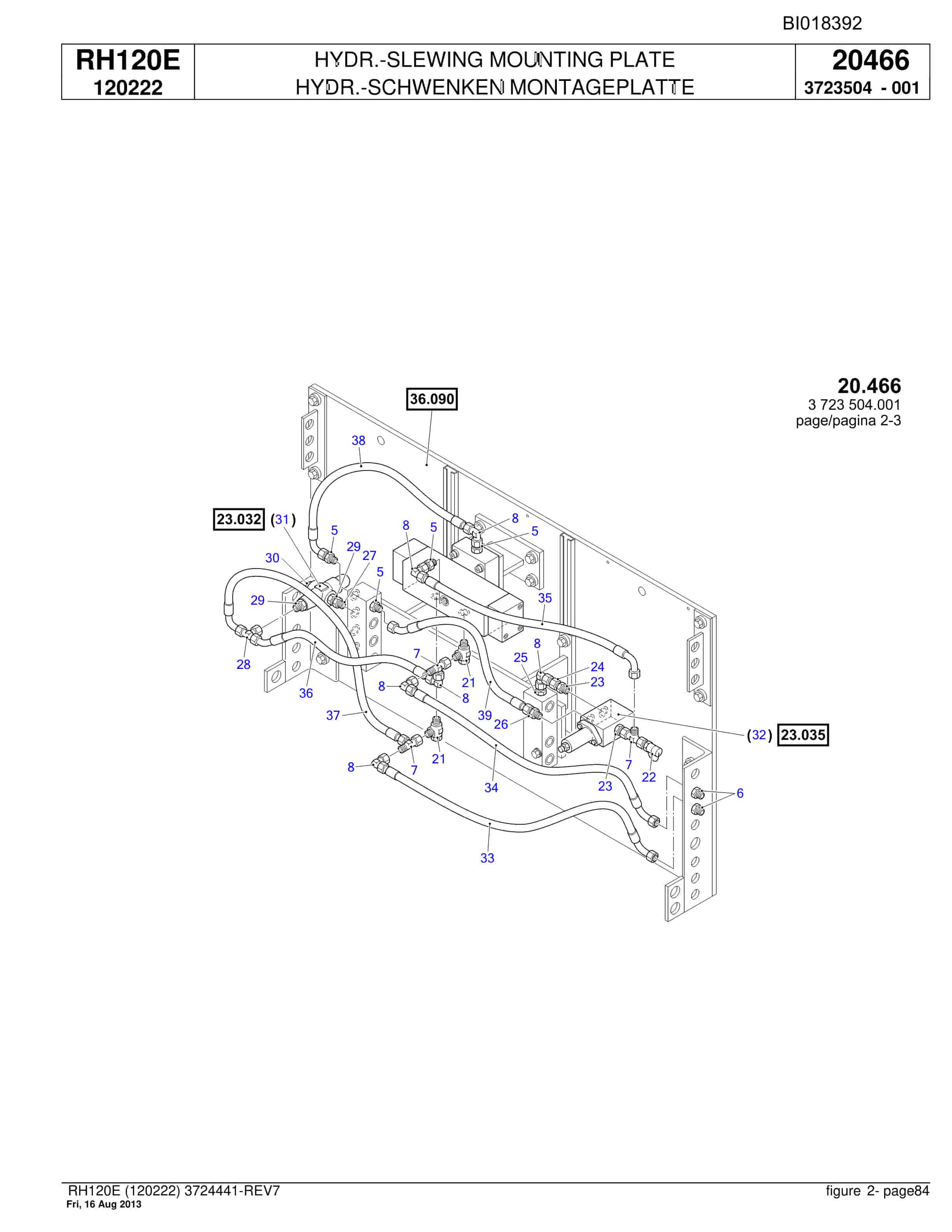 Bucyrus RH120E Hydraulic Excavator Parts Catalog BI018392-2