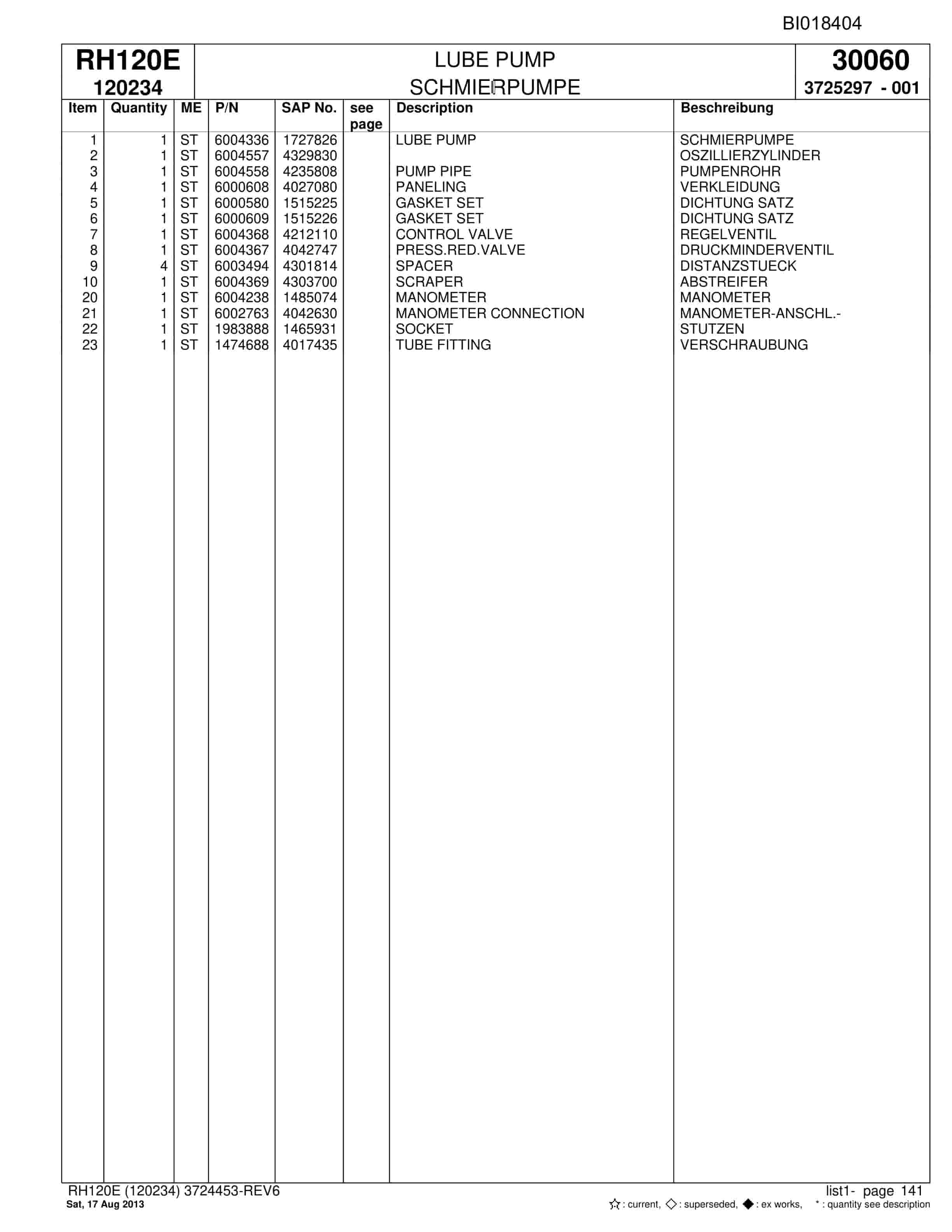 Bucyrus RH120E Hydraulic Excavator Parts Catalog BI018404-4