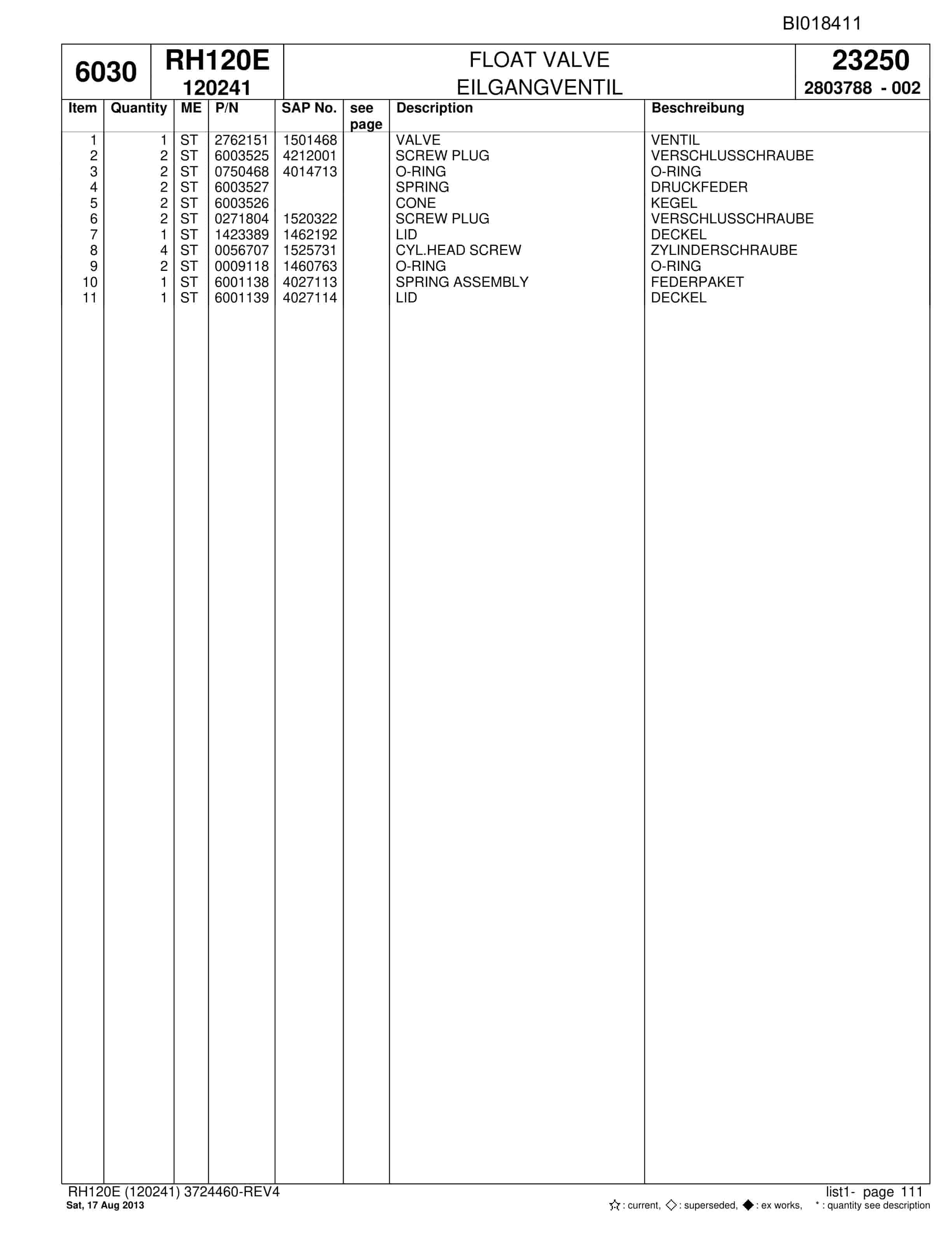 Bucyrus RH120E Hydraulic Excavator Parts Catalog BI018411-3