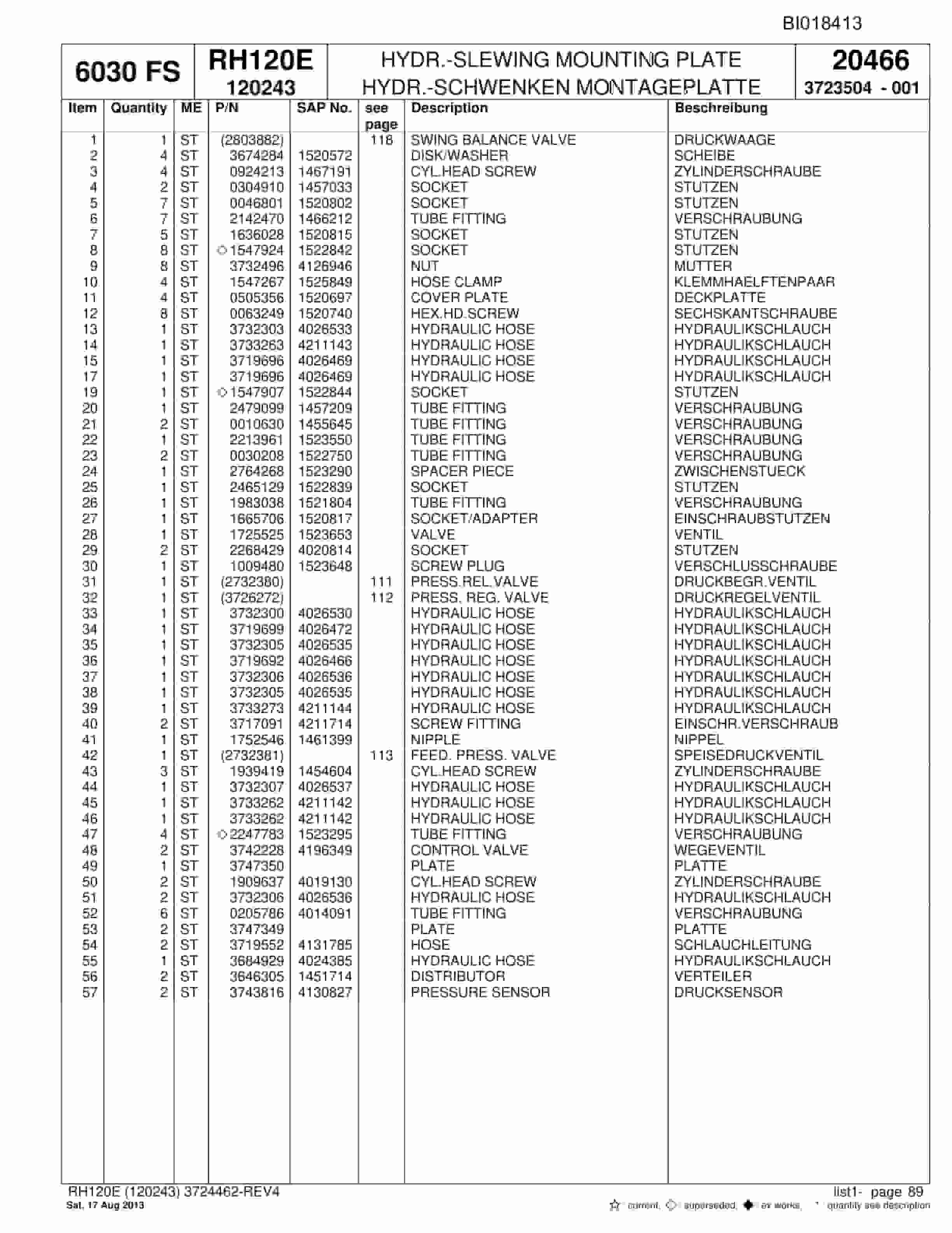 Bucyrus RH120E Hydraulic Excavator Parts Catalog BI018413-2