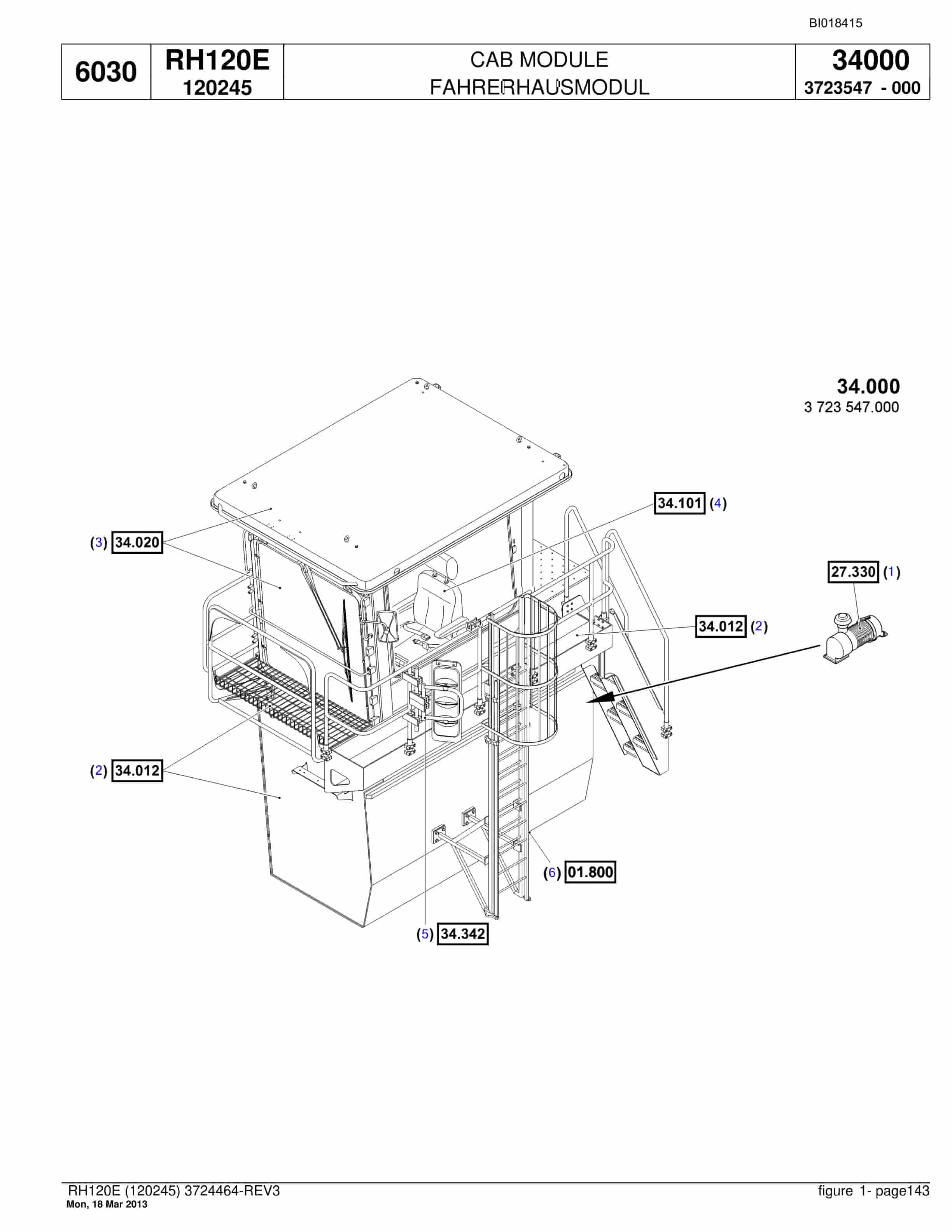 Bucyrus RH120E Hydraulic Excavator Parts Catalog BI018415-5