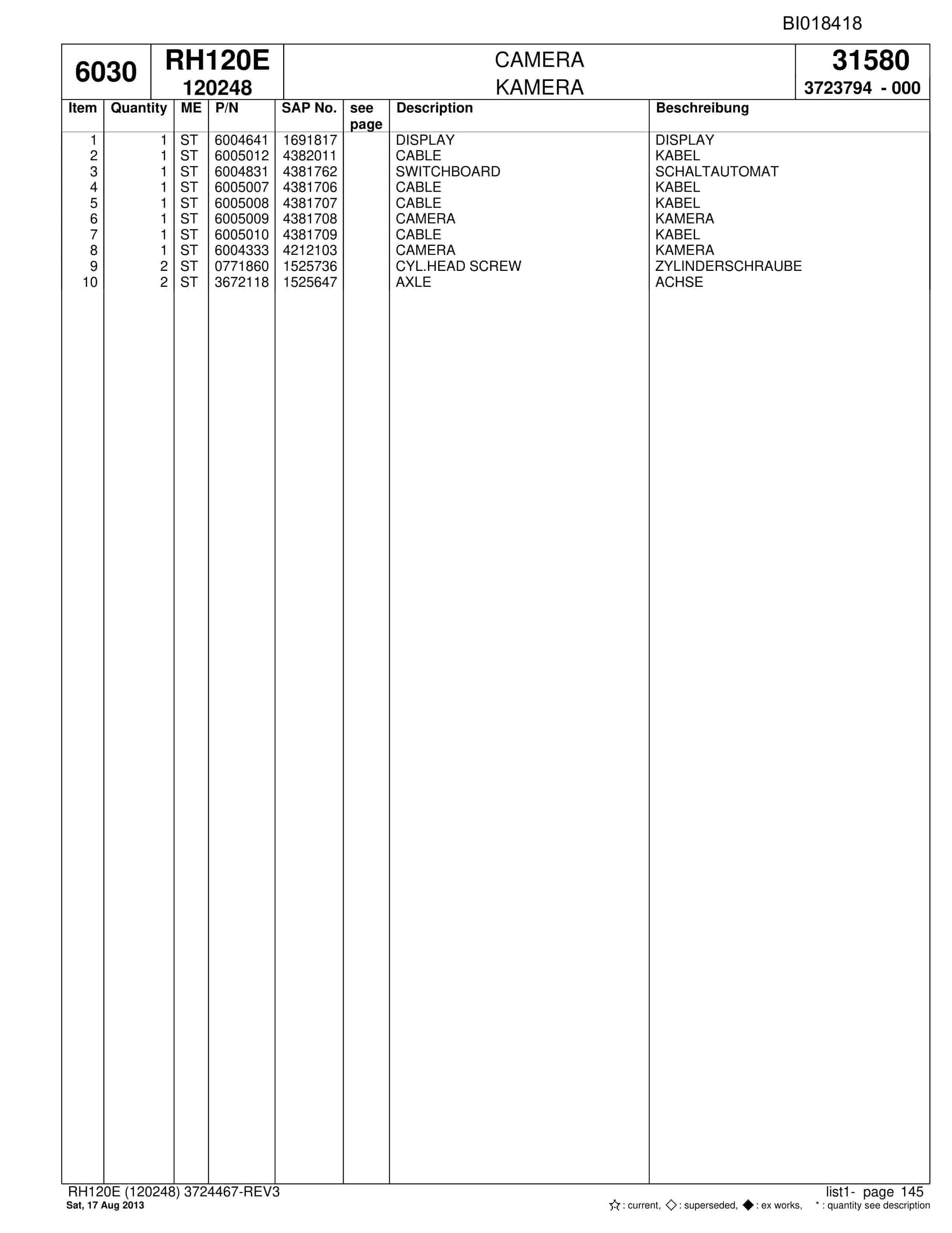Bucyrus RH120E Hydraulic Excavator Parts Catalog BI018418-5