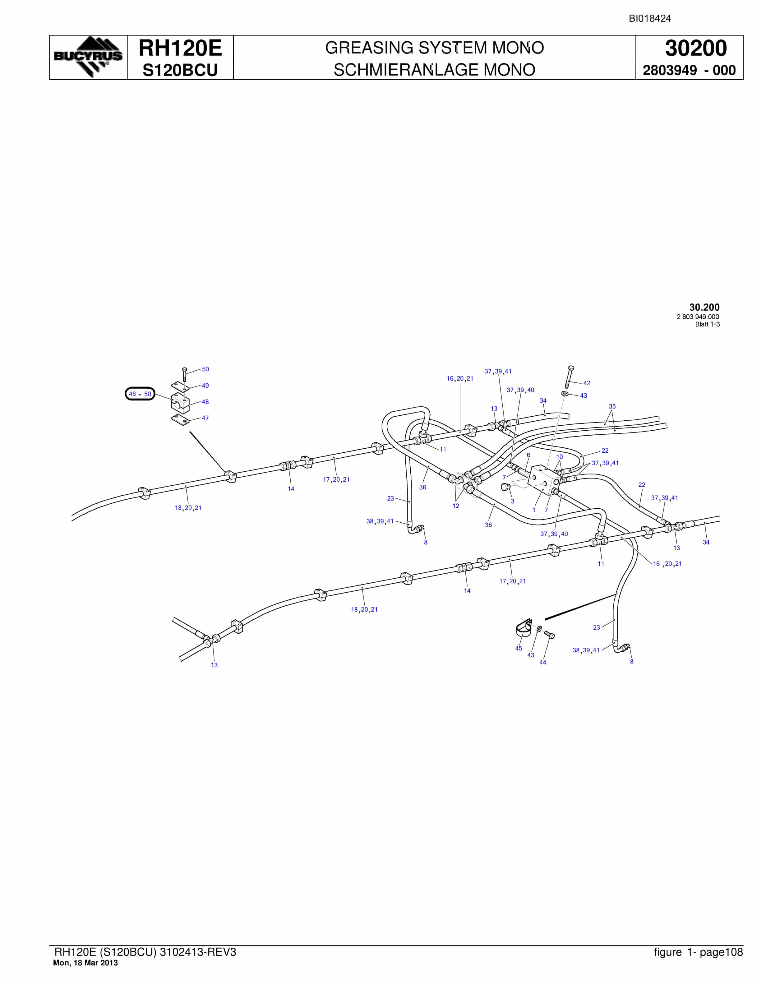 Bucyrus RH120E Hydraulic Excavator Parts Catalog BI018424-4