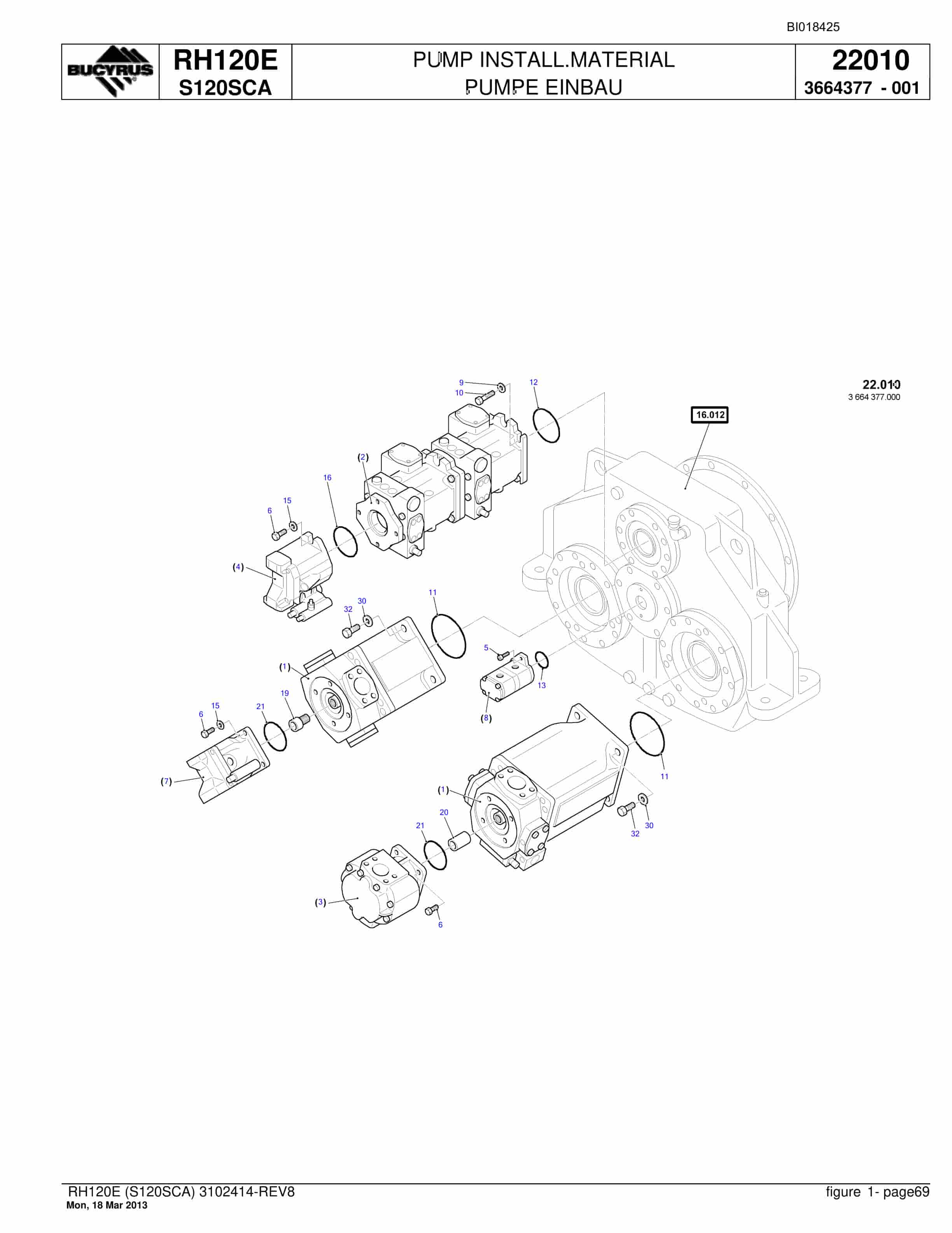Bucyrus RH120E Hydraulic Excavator Parts Catalog BI018425-2