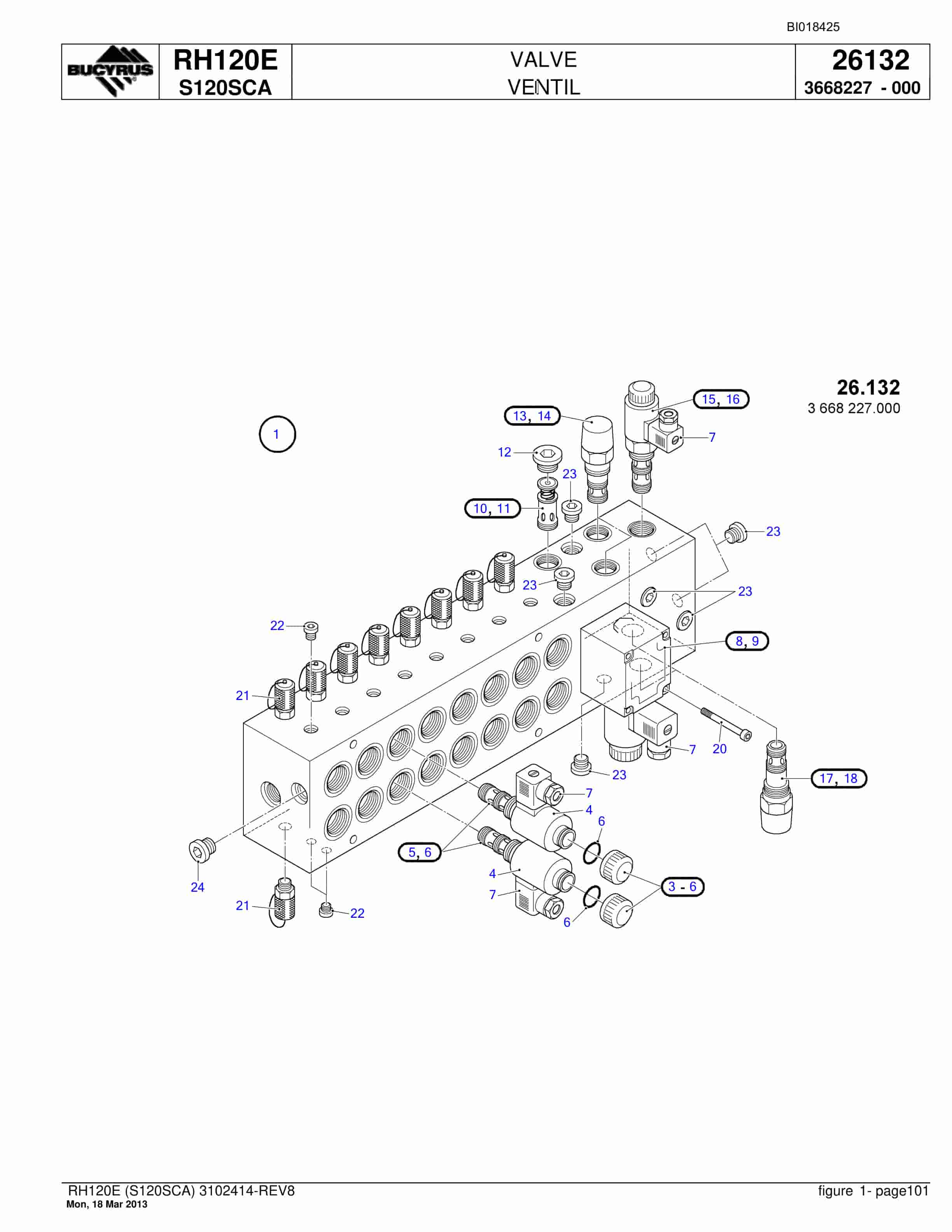 Bucyrus RH120E Hydraulic Excavator Parts Catalog BI018425-3