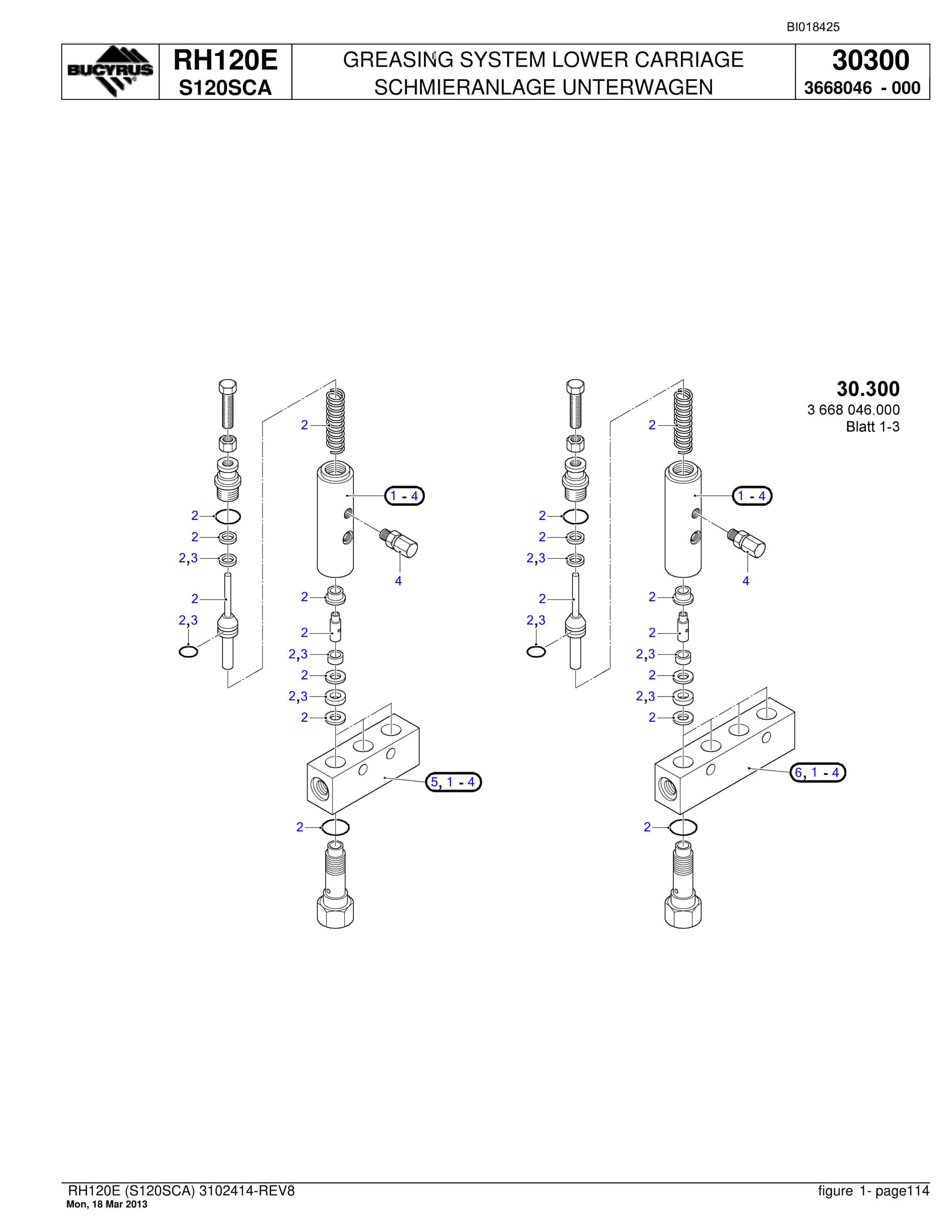 Bucyrus RH120E Hydraulic Excavator Parts Catalog BI018425-4