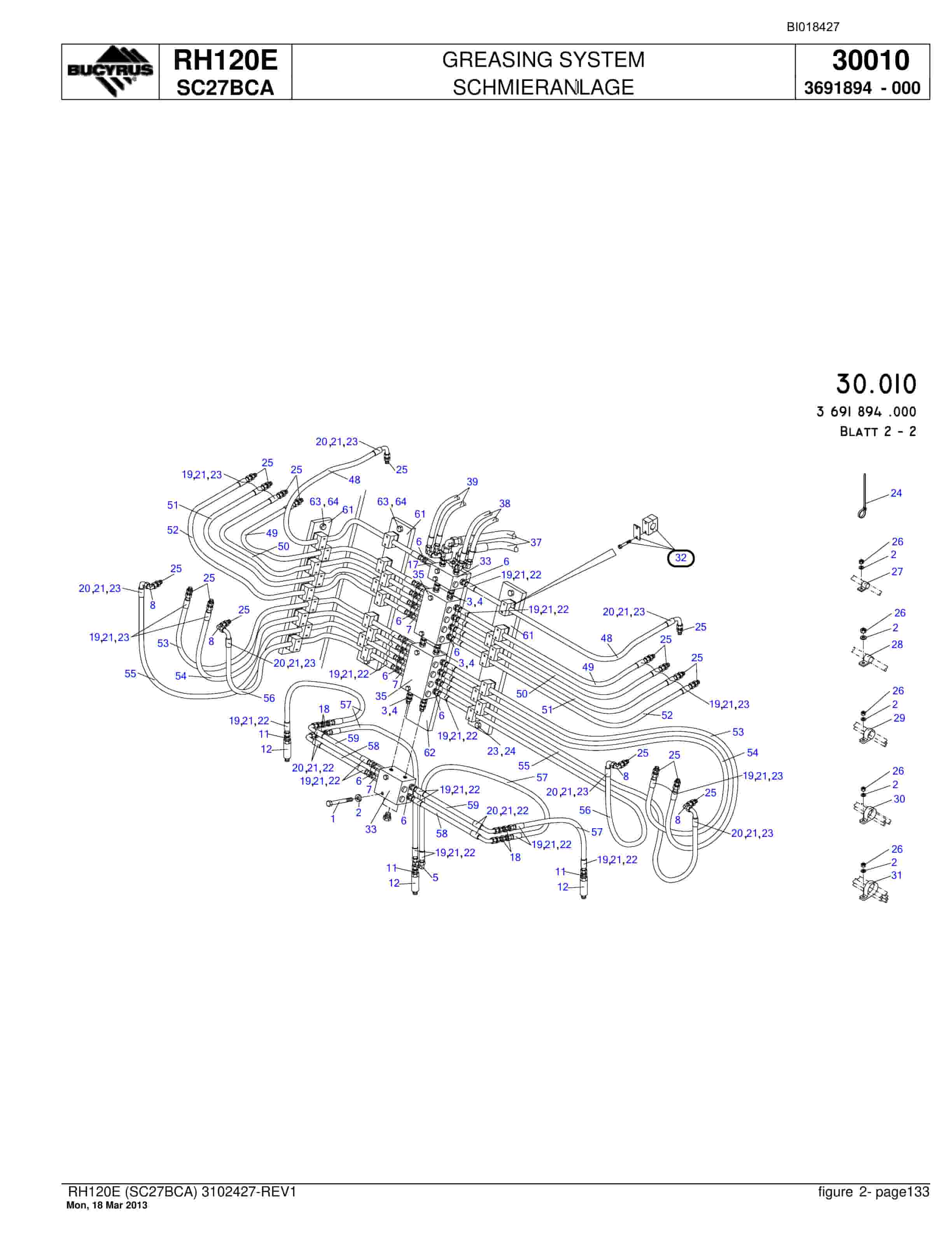 Bucyrus RH120E Hydraulic Excavator Parts Catalog BI018427-4