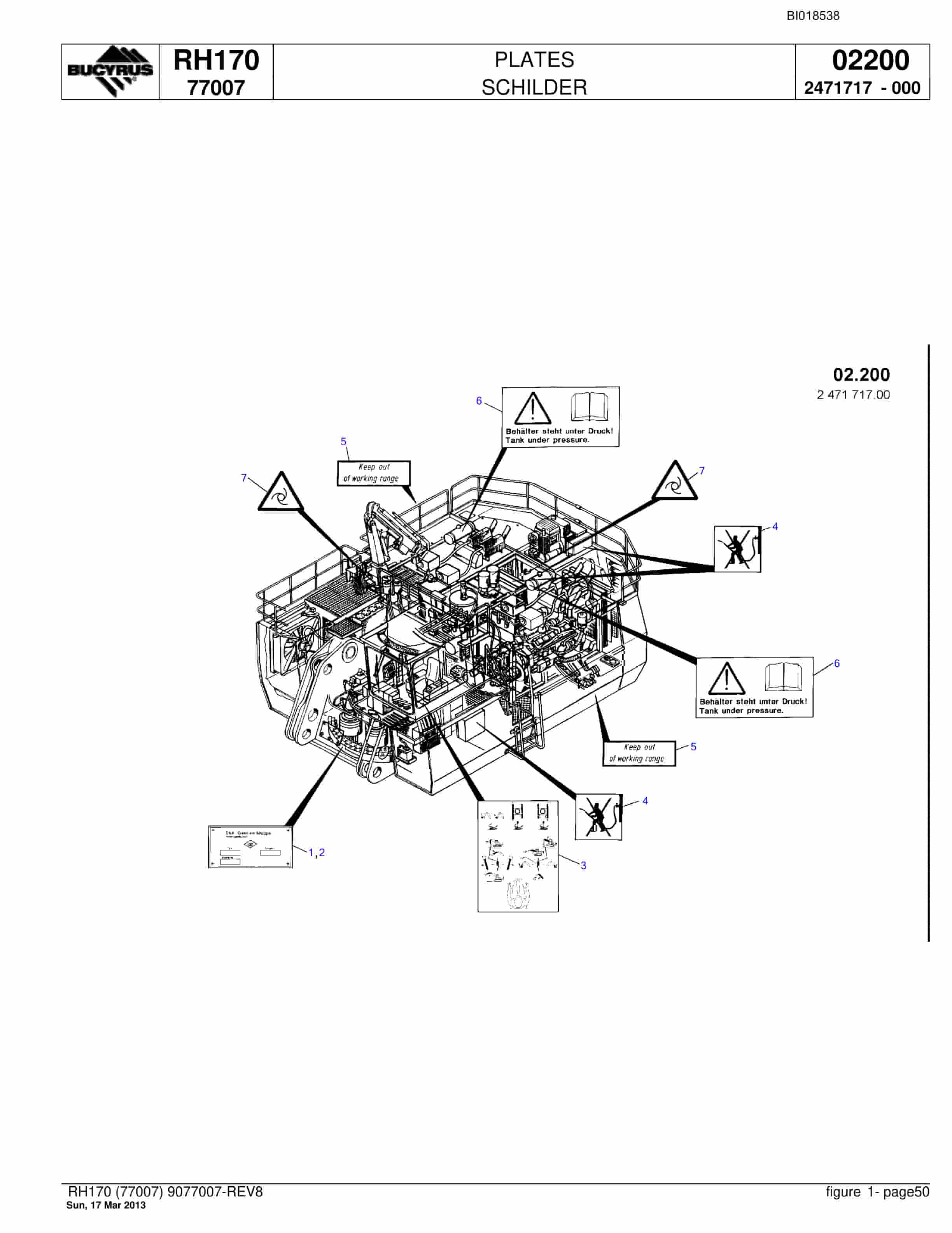 Bucyrus RH170 Hydraulic Excavator Parts Catalog BI018538-2
