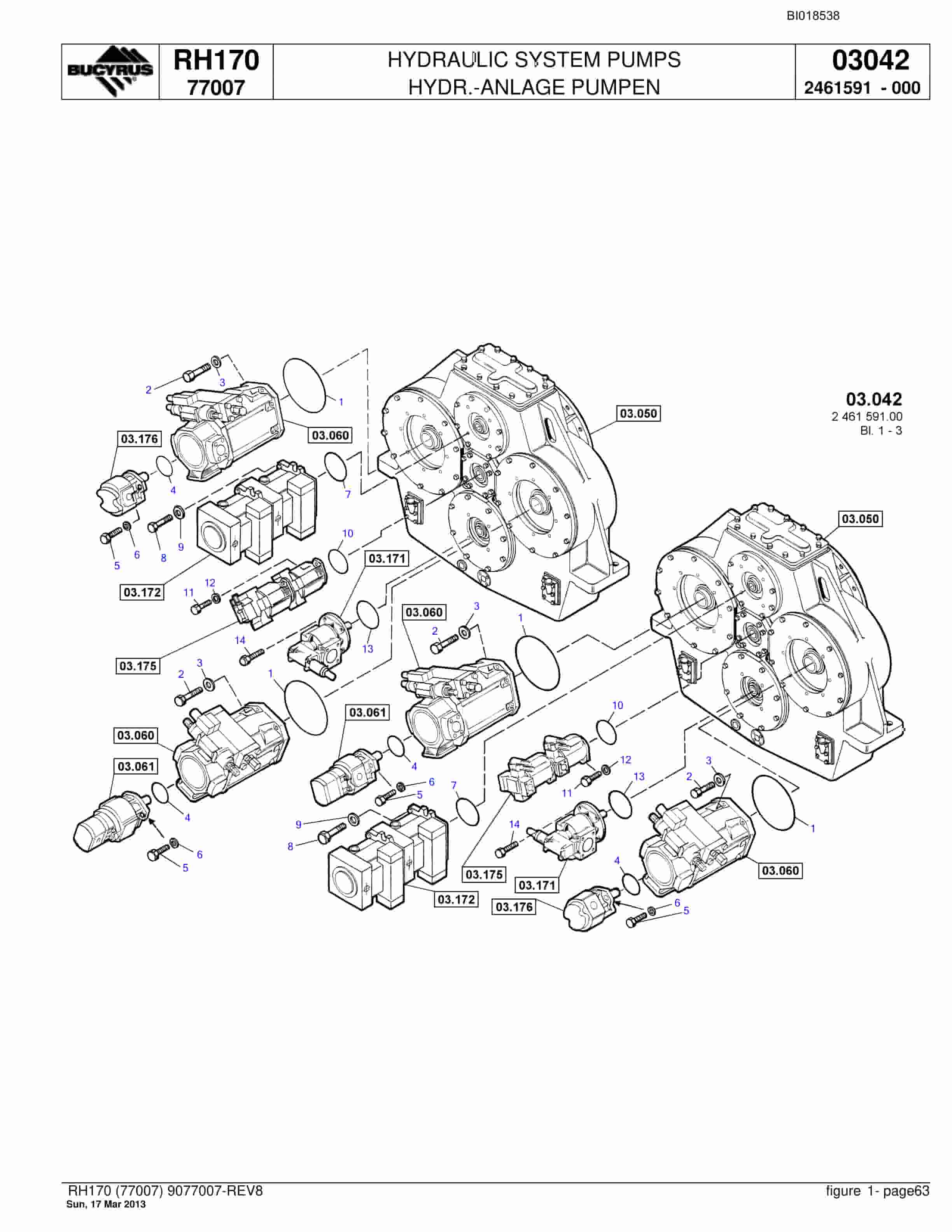 Bucyrus RH170 Hydraulic Excavator Parts Catalog BI018538-3
