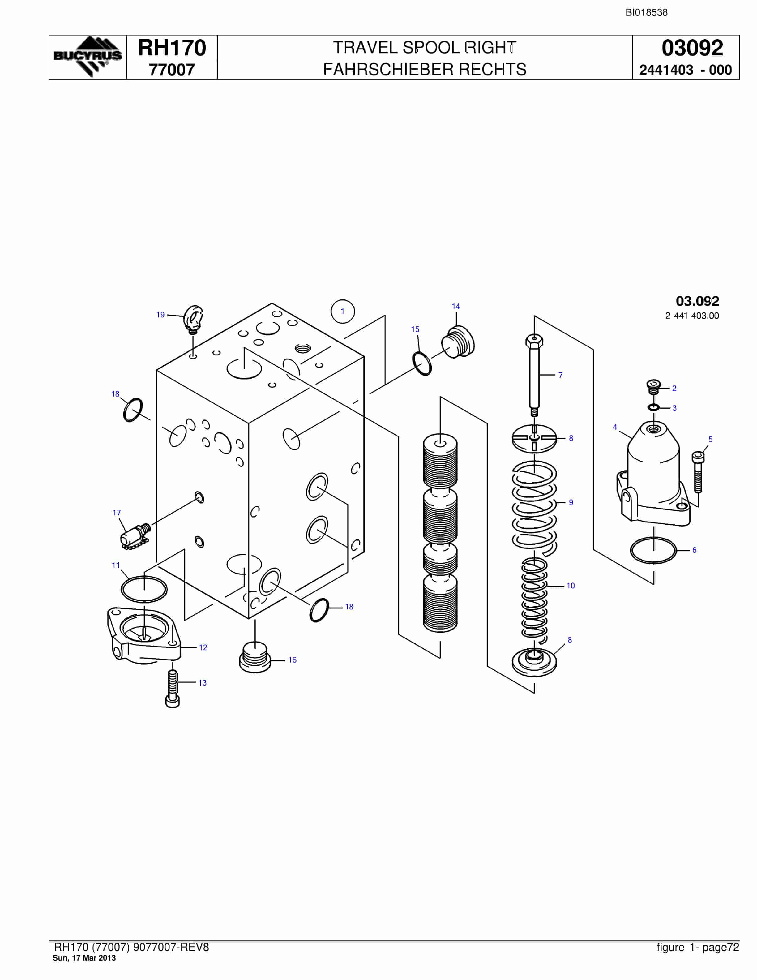 Bucyrus RH170 Hydraulic Excavator Parts Catalog BI018538-4