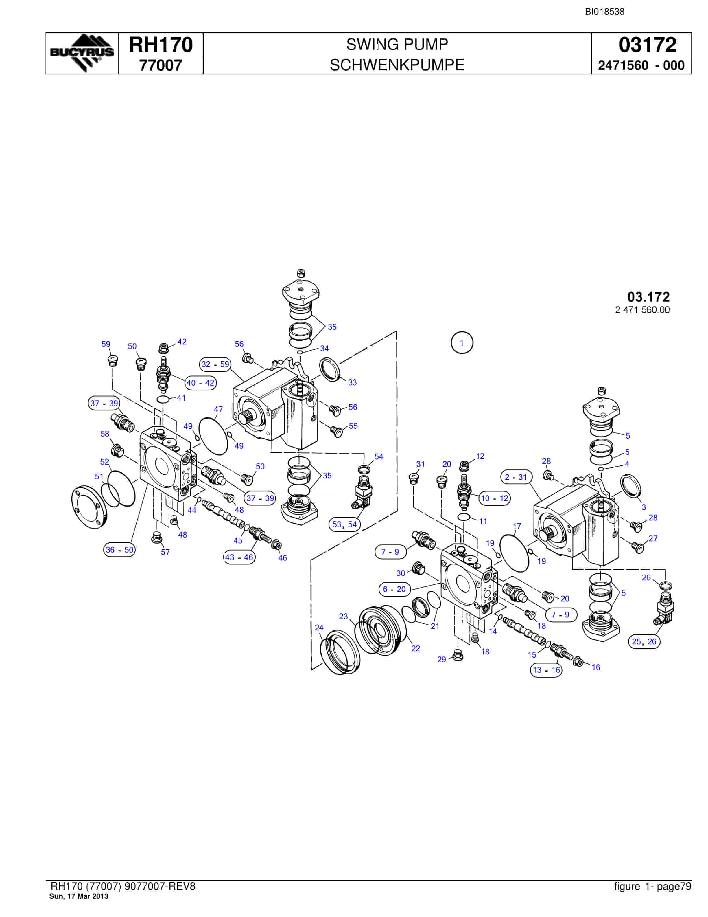 Bucyrus RH170 Hydraulic Excavator Parts Catalog BI018538-5