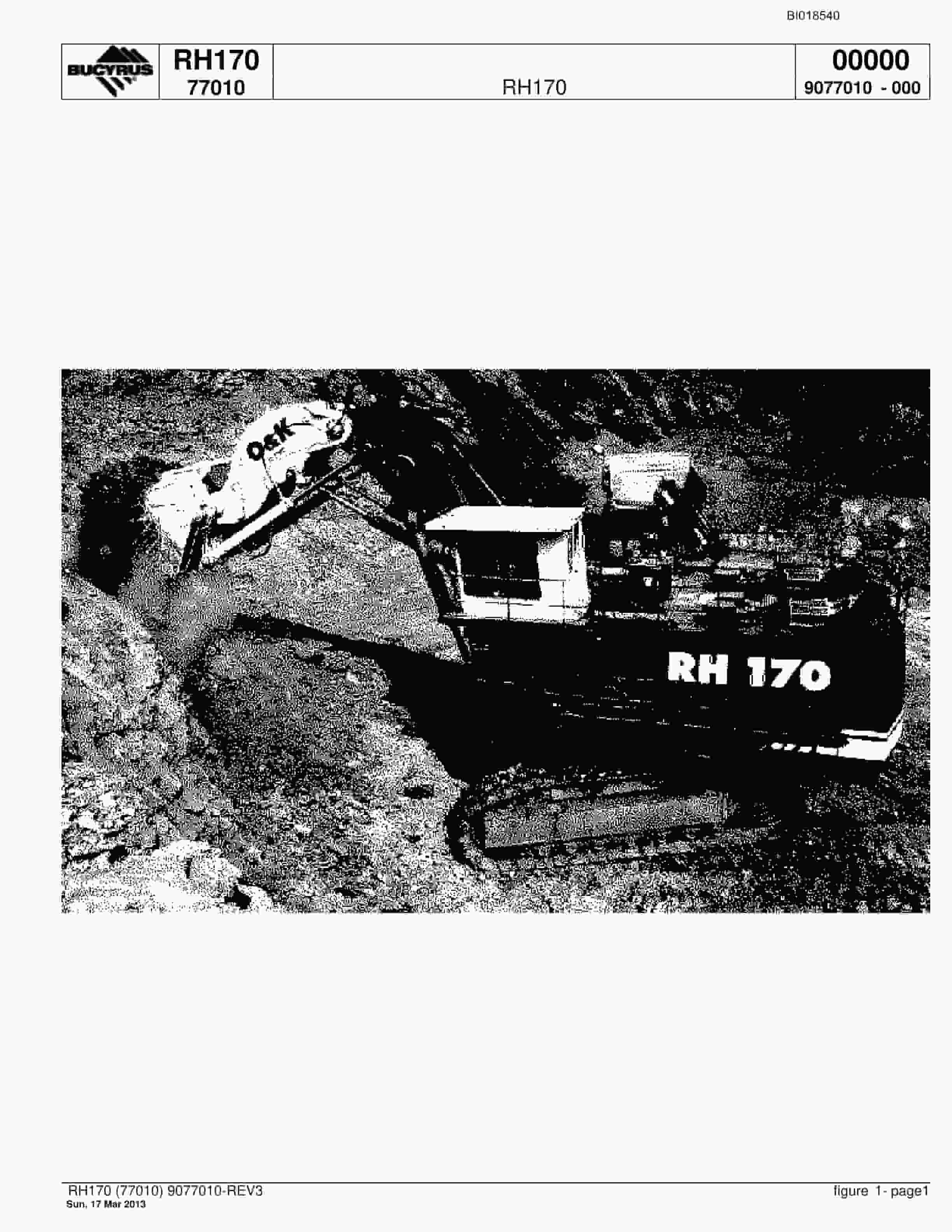 Bucyrus RH170 Hydraulic Excavator Parts Catalog BI018540