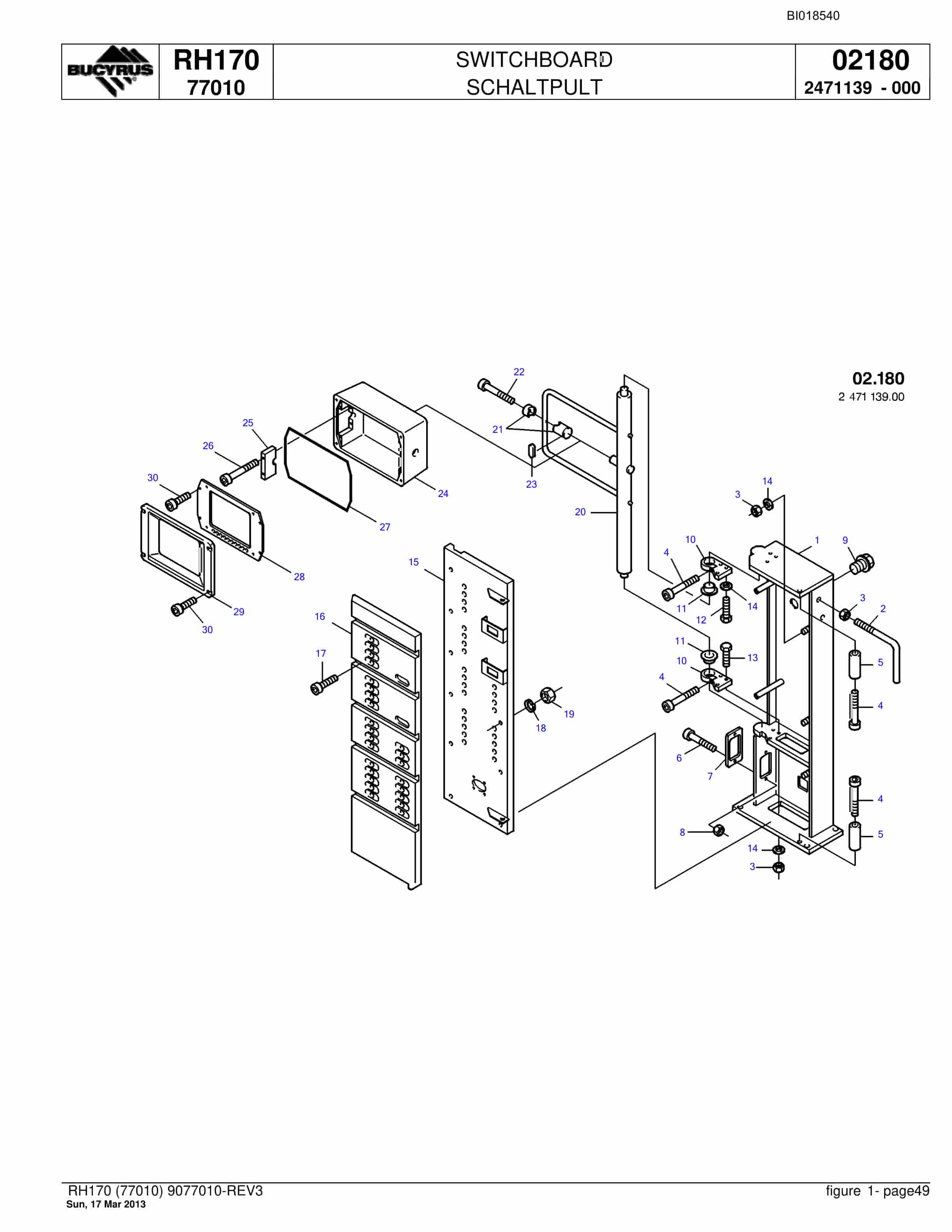 Bucyrus RH170 Hydraulic Excavator Parts Catalog BI018540-2
