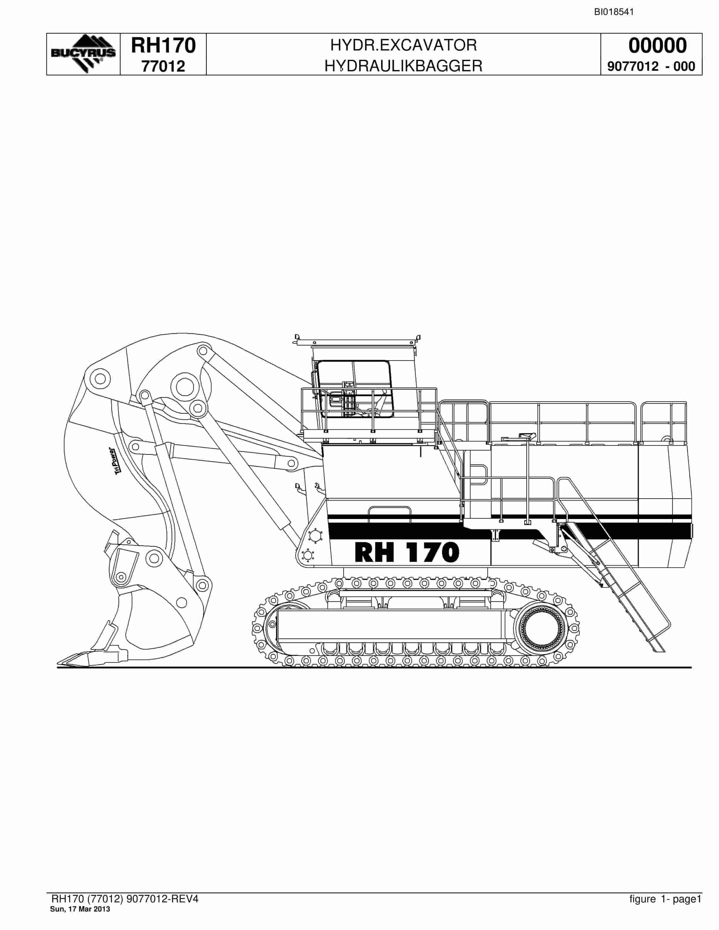 Bucyrus RH170 Hydraulic Excavator Parts Catalog BI018541