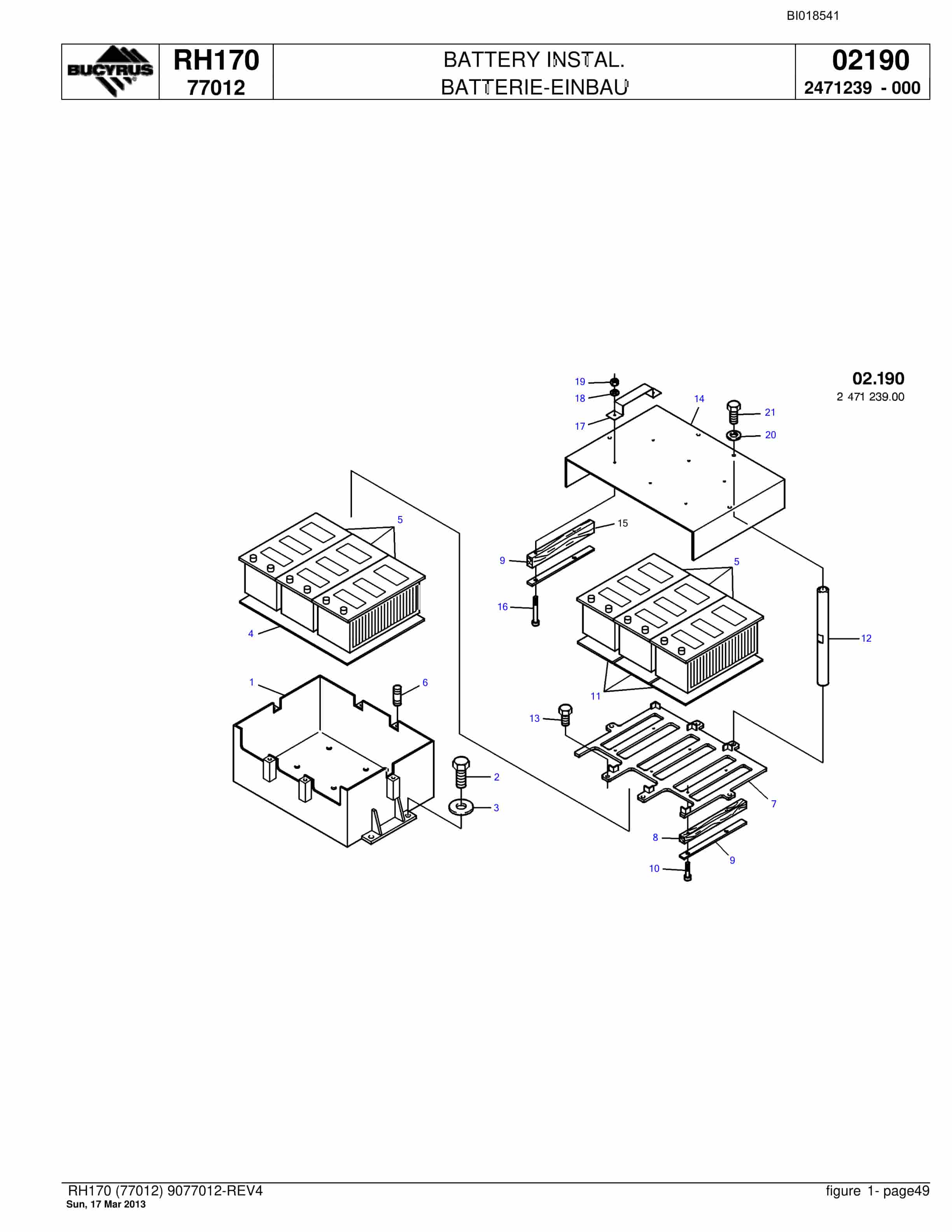 Bucyrus RH170 Hydraulic Excavator Parts Catalog BI018541-2