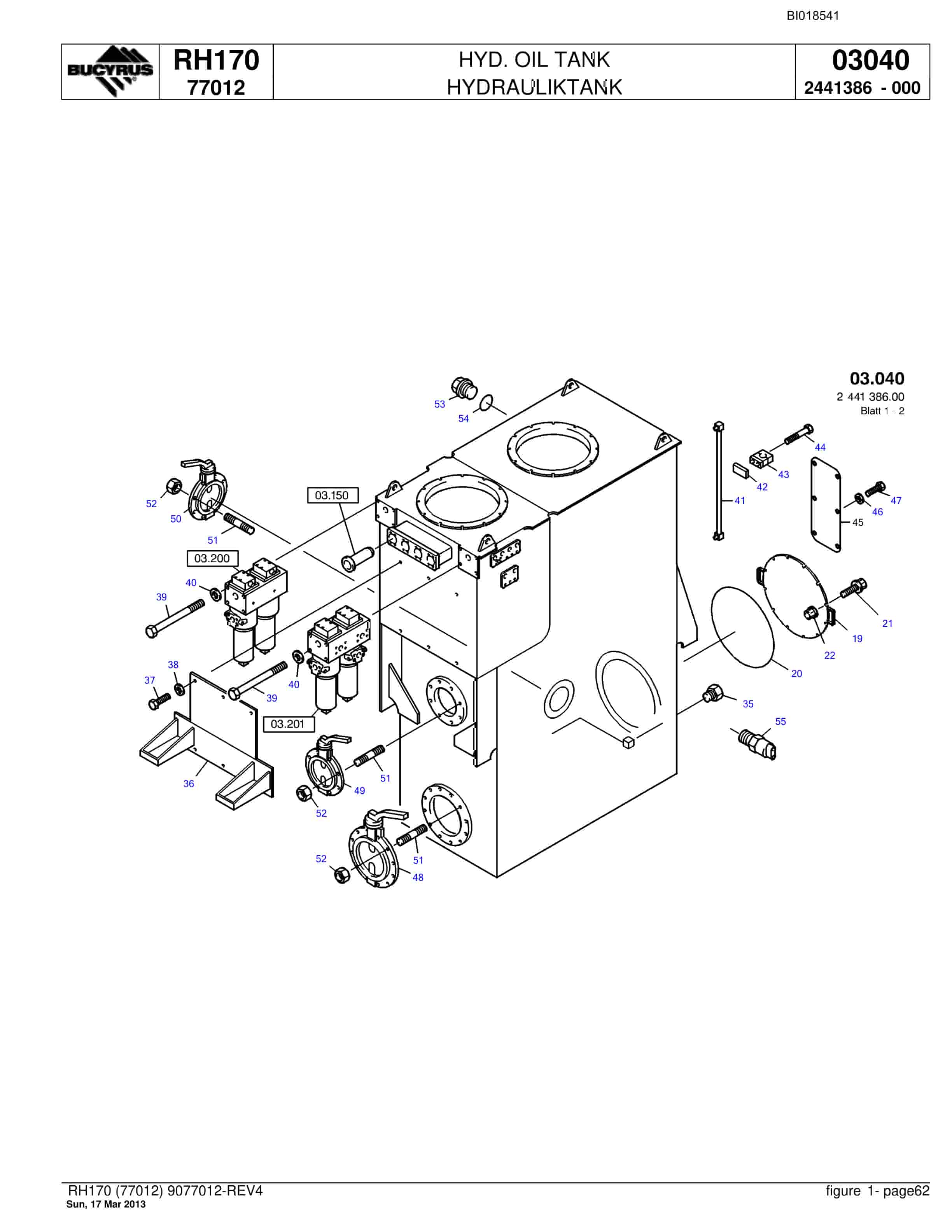 Bucyrus RH170 Hydraulic Excavator Parts Catalog BI018541-3