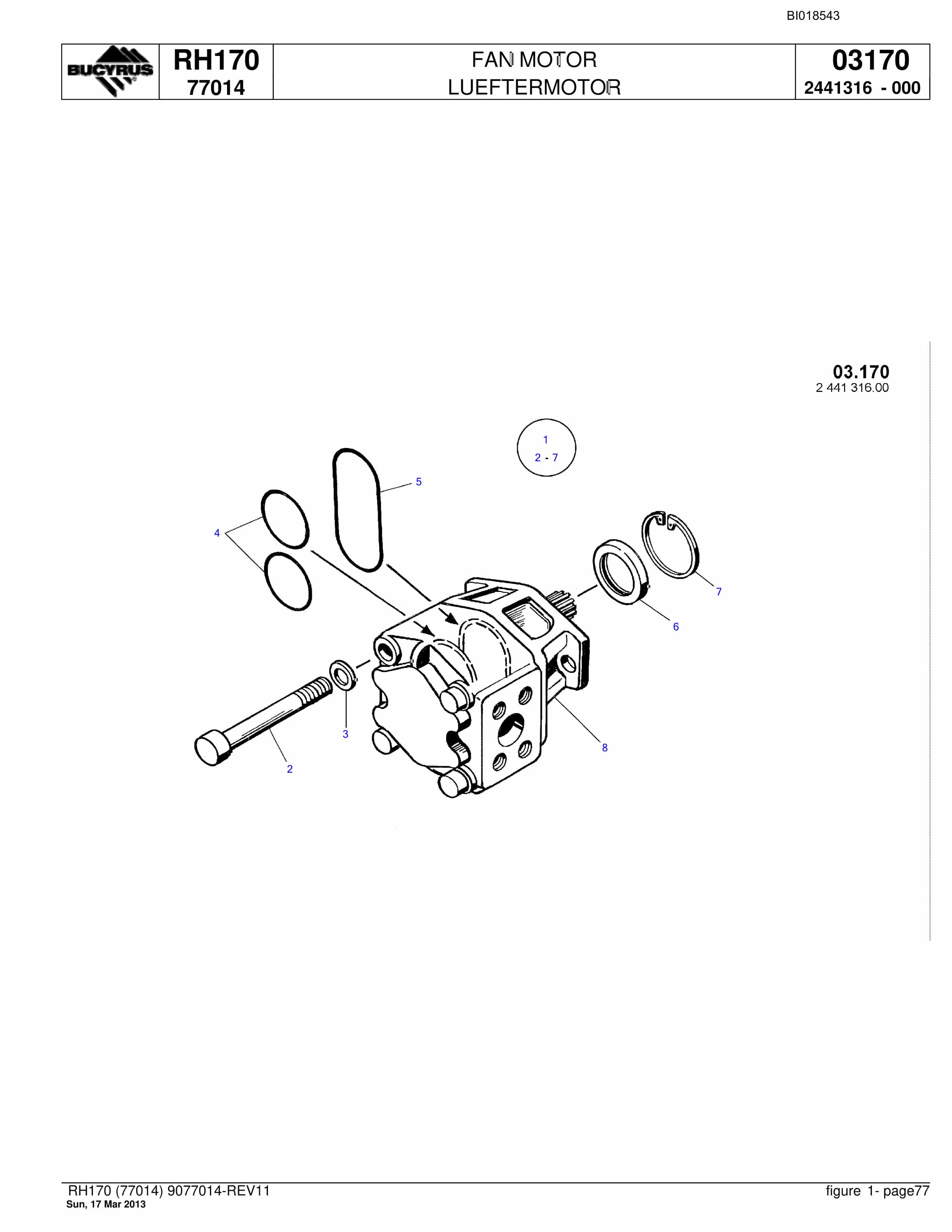 Bucyrus RH170 Hydraulic Excavator Parts Catalog BI018543-5