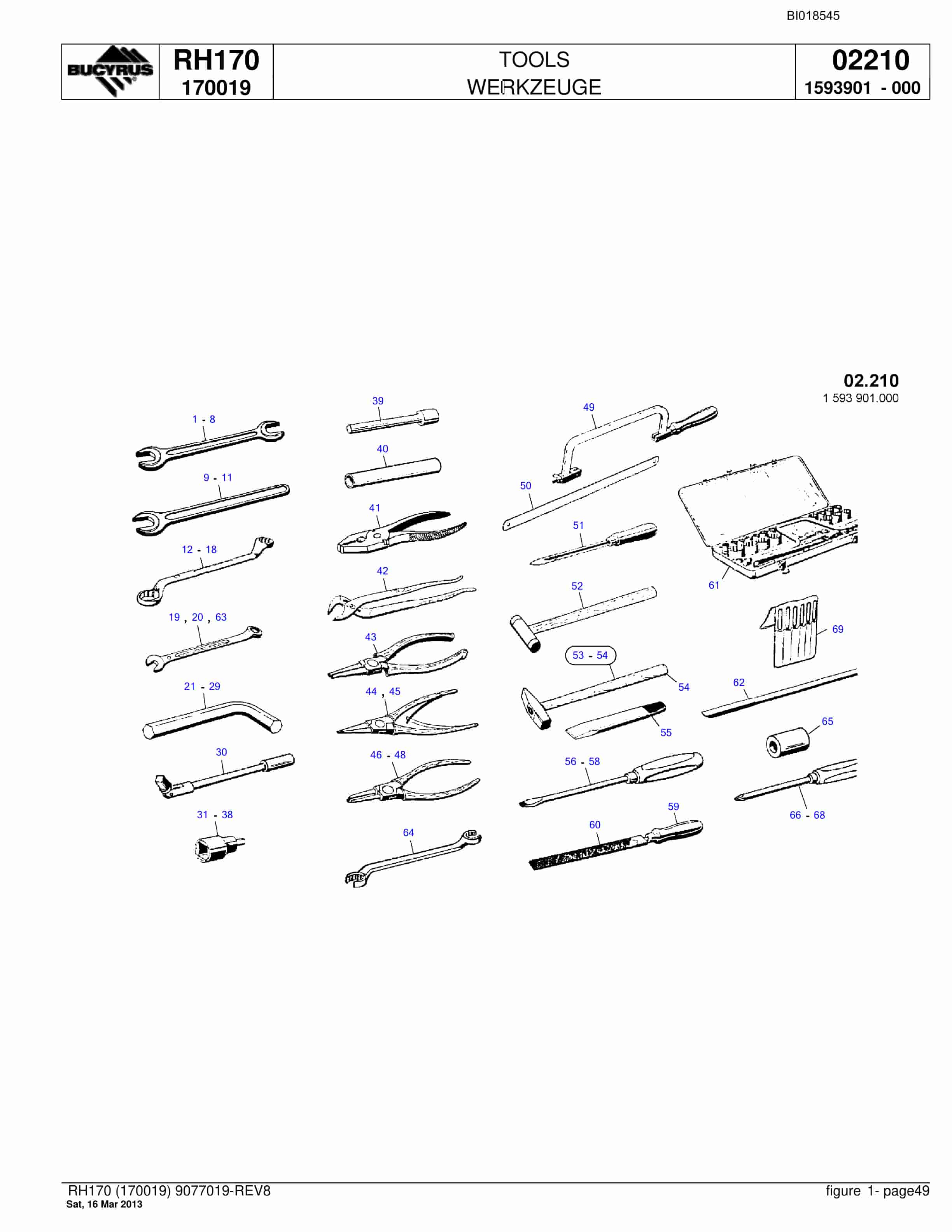 Bucyrus RH170 Hydraulic Excavator Parts Catalog BI018545-2