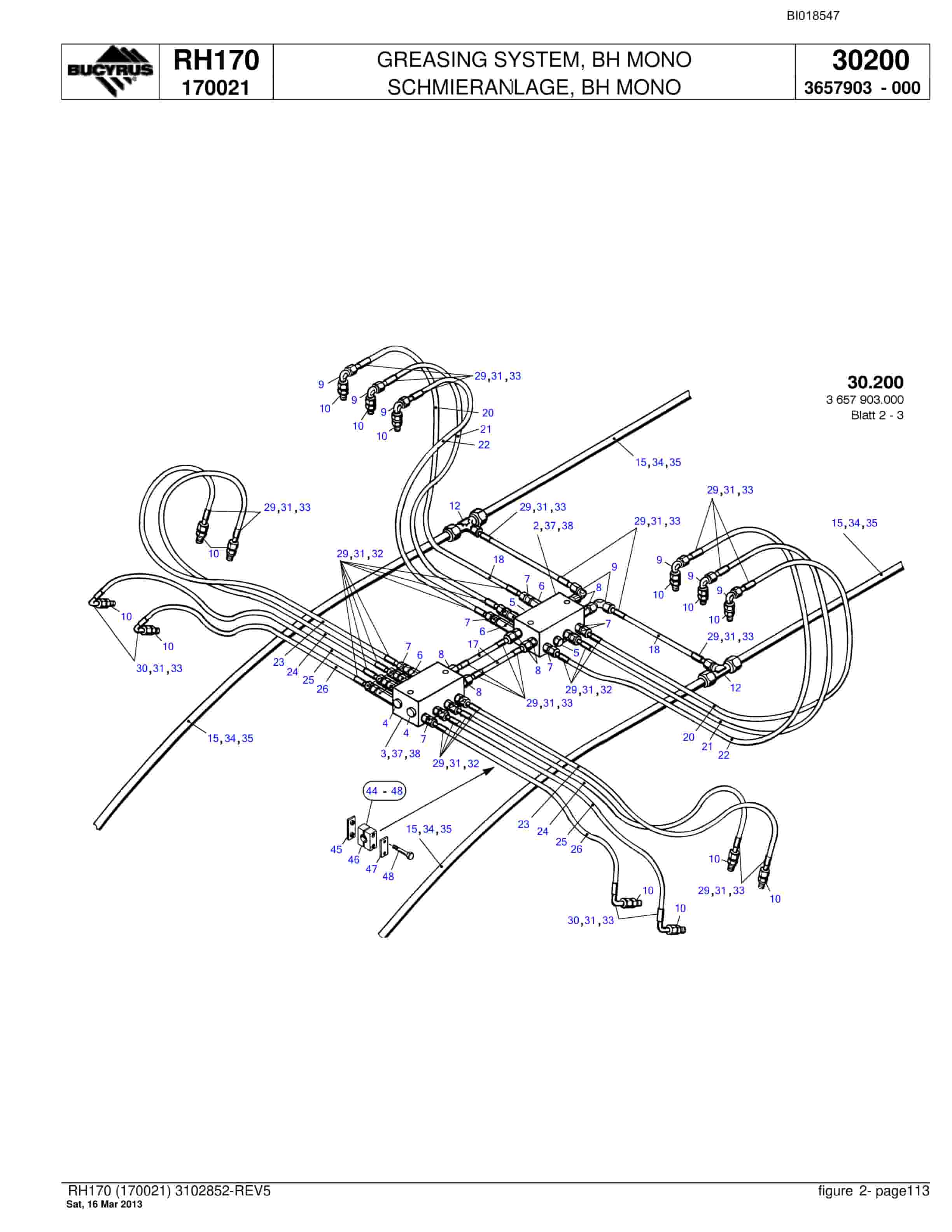Bucyrus RH170 Hydraulic Excavator Parts Catalog BI018547-4