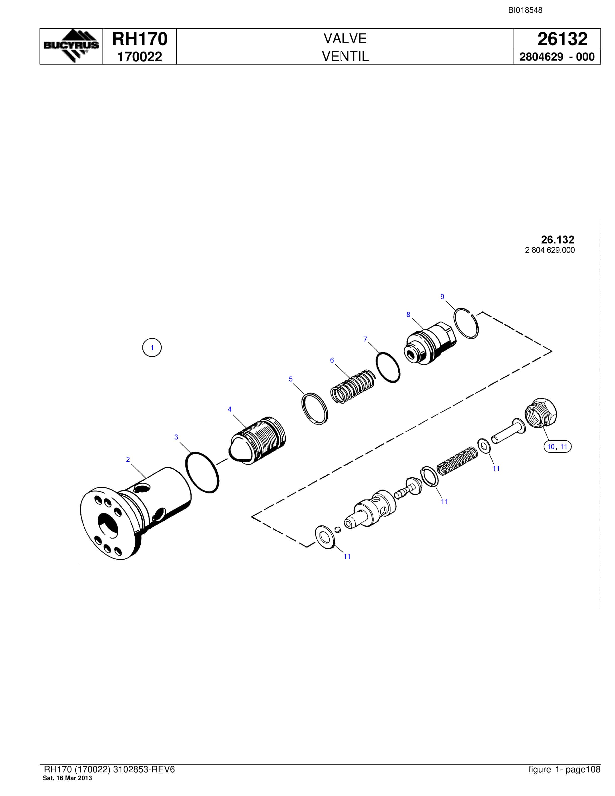 Bucyrus RH170 Hydraulic Excavator Parts Catalog BI018548-3