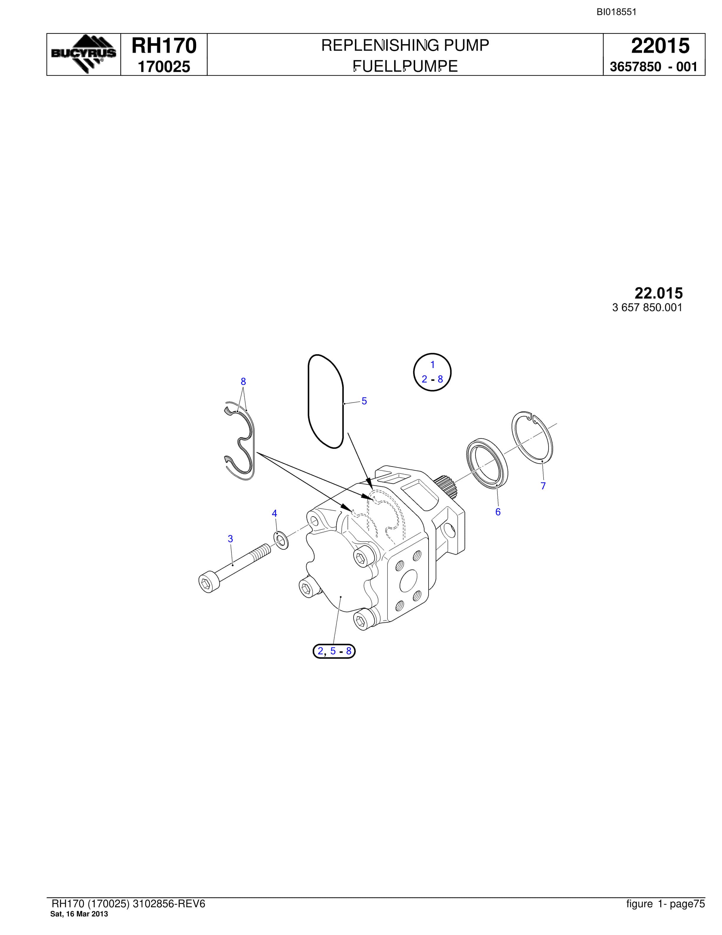 Bucyrus RH170 Hydraulic Excavator Parts Catalog BI018551-2