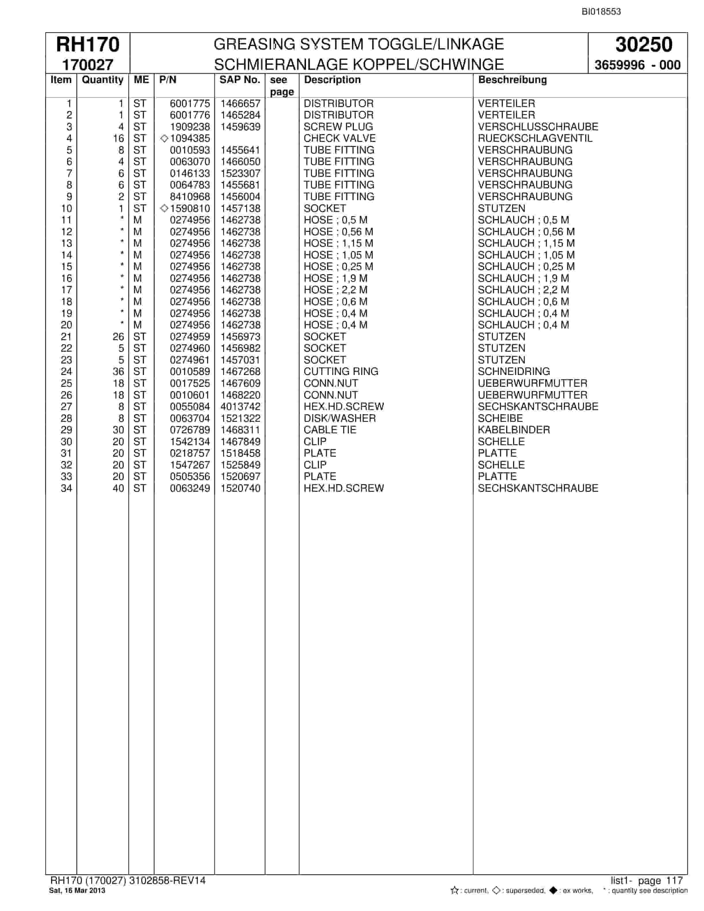 Bucyrus RH170 Hydraulic Excavator Parts Catalog BI018553-4