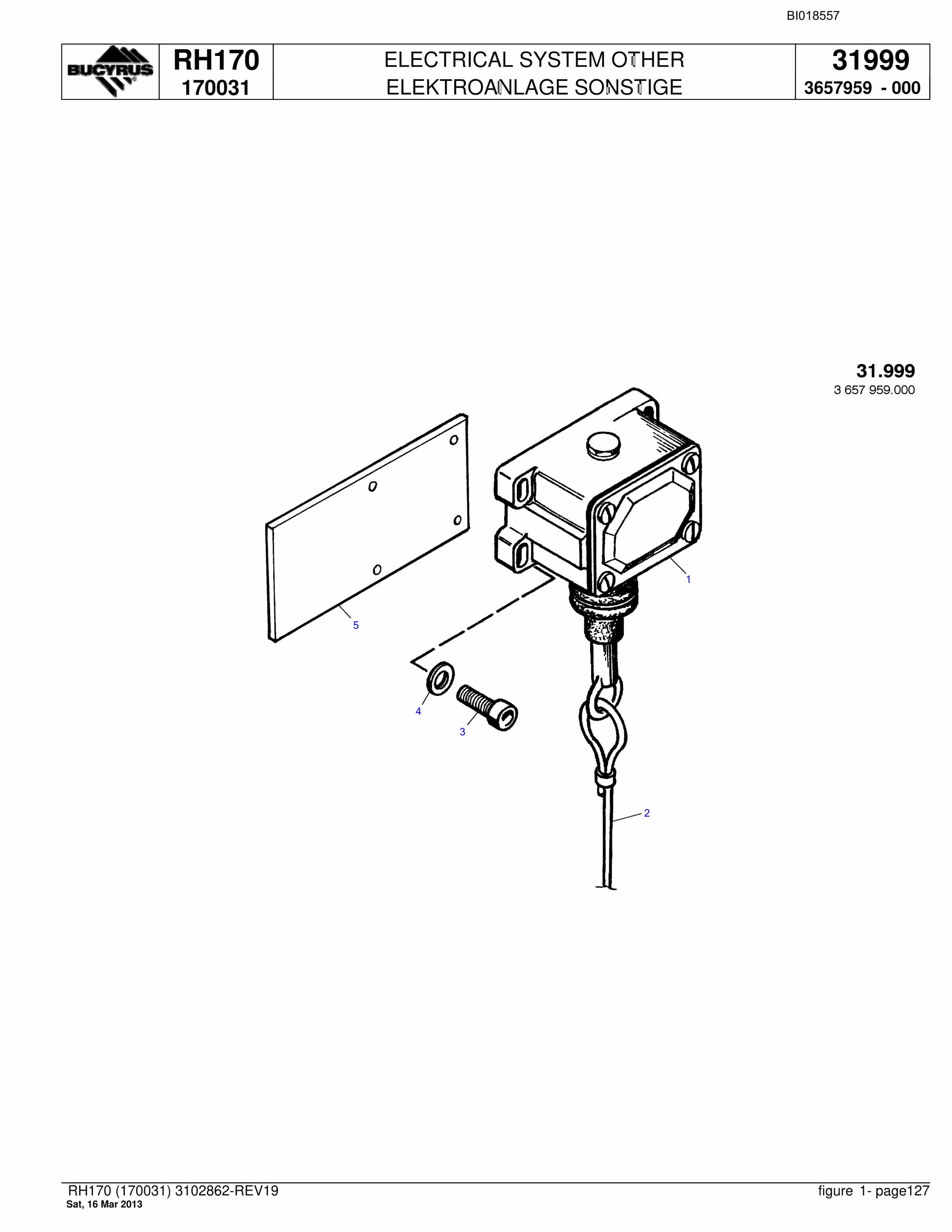 Bucyrus RH170 Hydraulic Excavator Parts Catalog BI018557-5