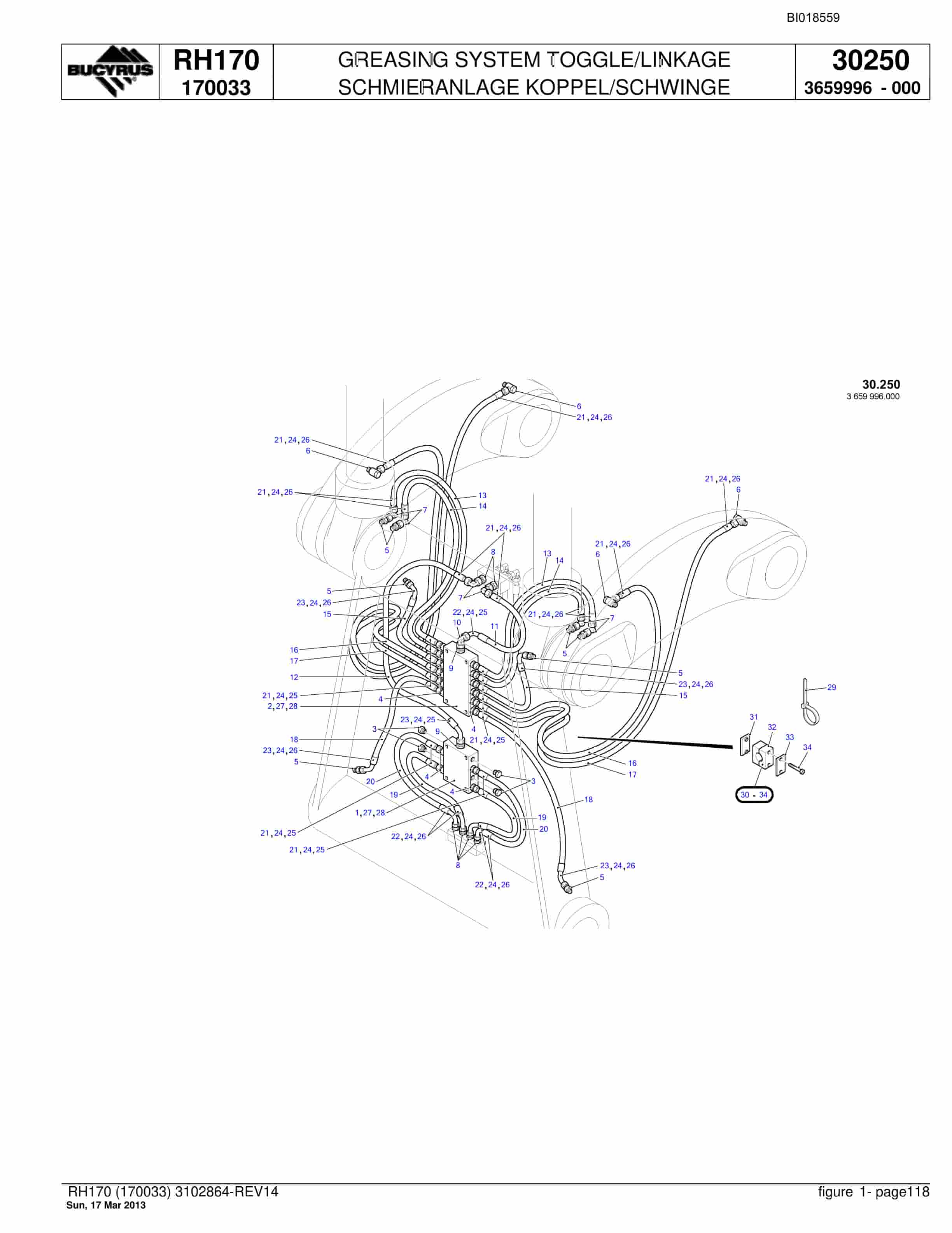 Bucyrus RH170 Hydraulic Excavator Parts Catalog BI018559-4