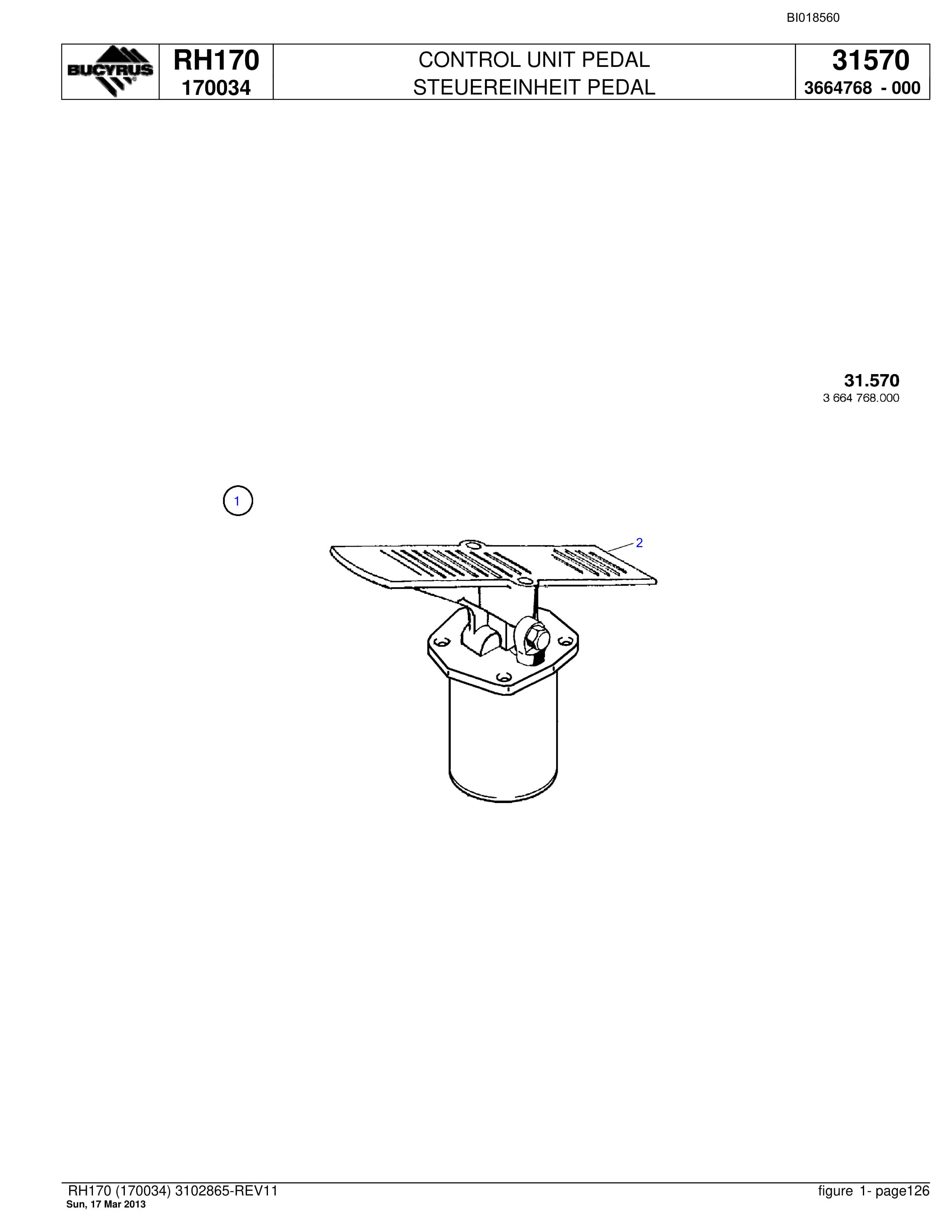 Bucyrus RH170 Hydraulic Excavator Parts Catalog BI018560-5