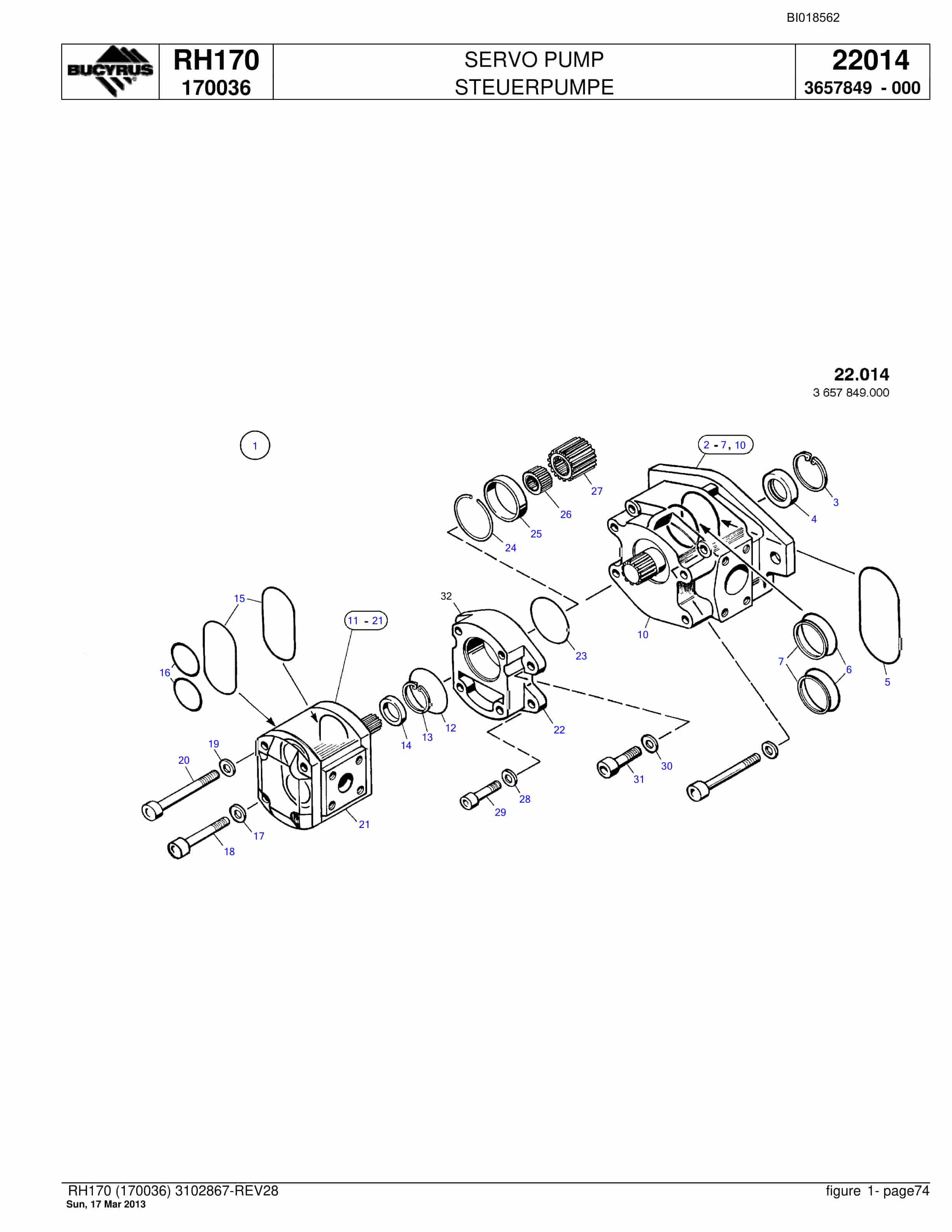Bucyrus RH170 Hydraulic Excavator Parts Catalog BI018562-2