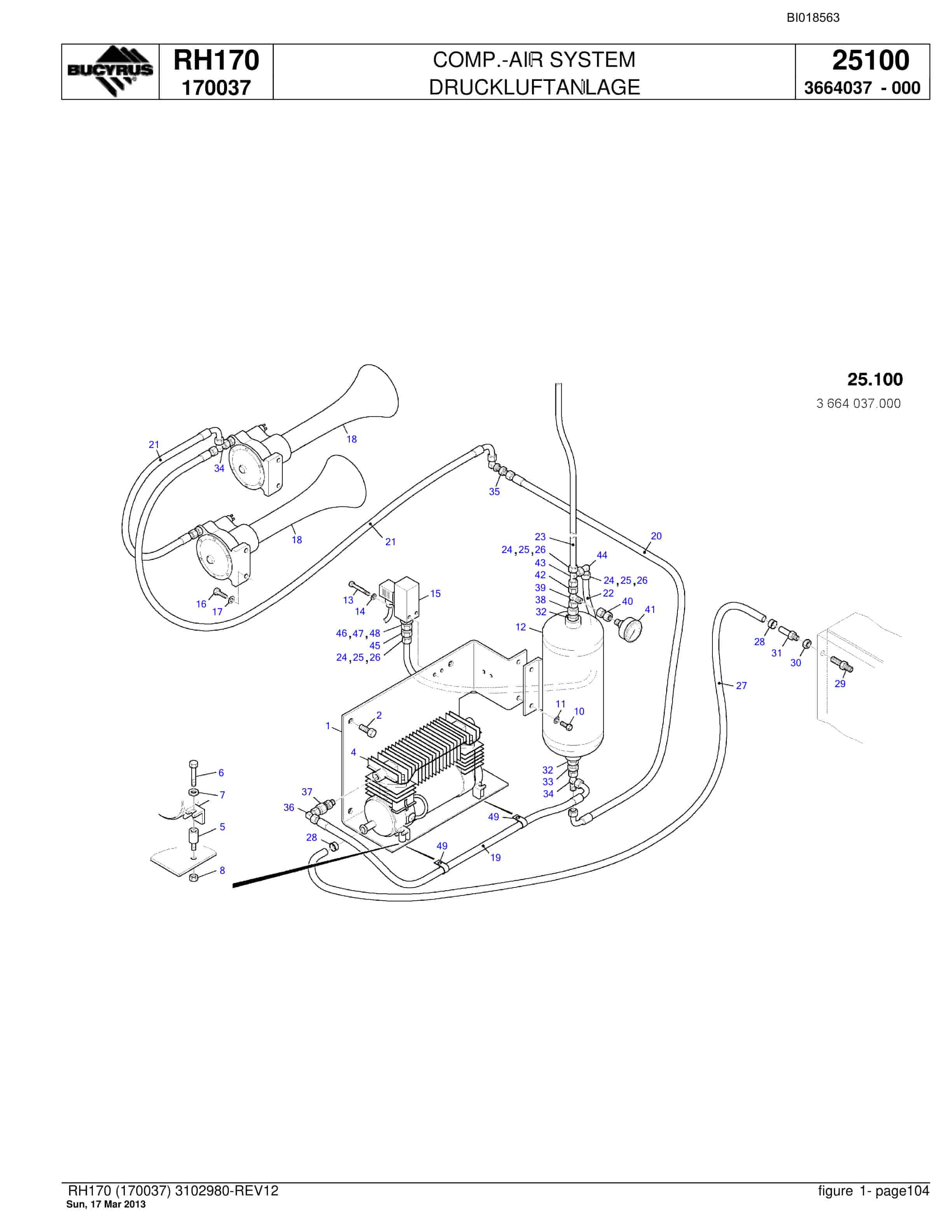 Bucyrus RH170 Hydraulic Excavator Parts Catalog BI018563-3