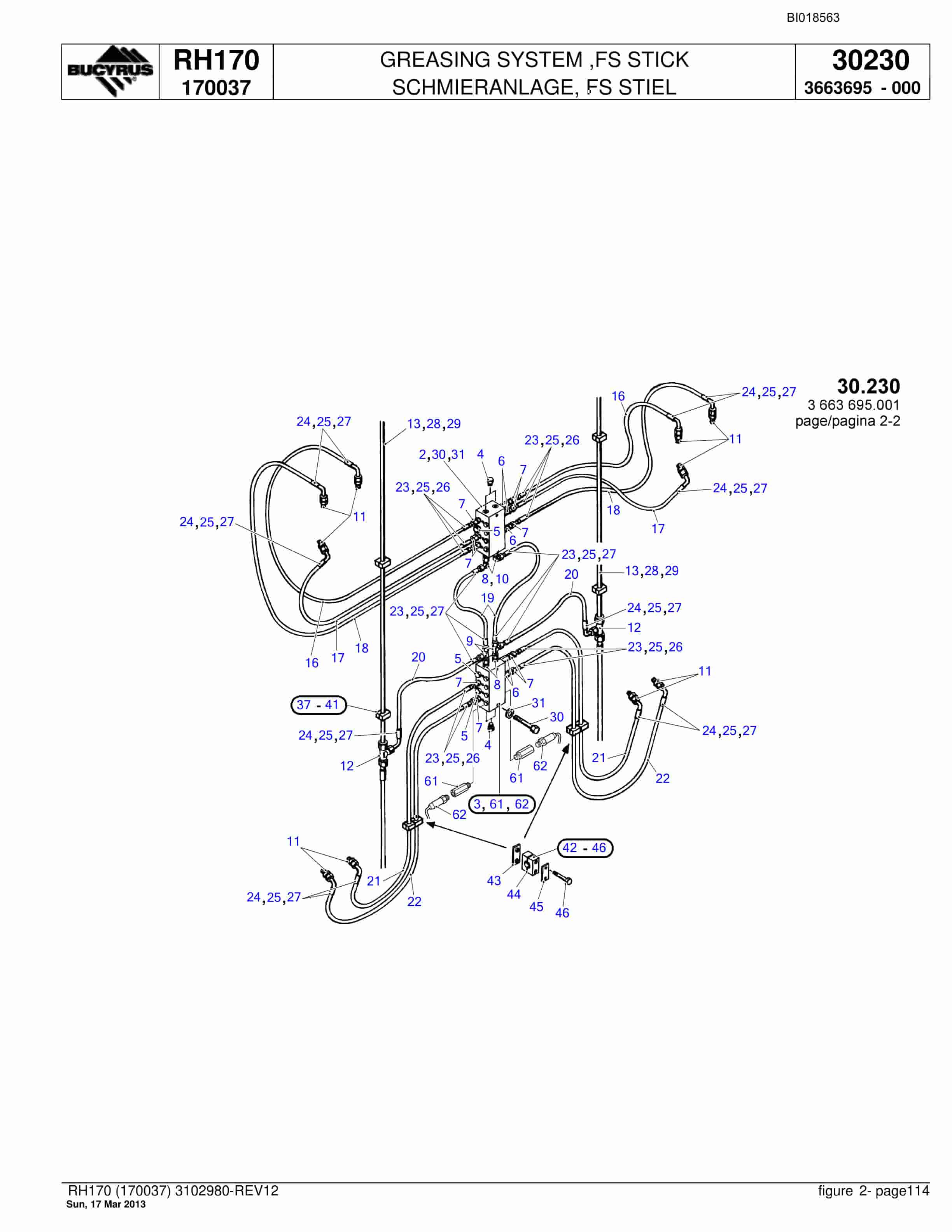 Bucyrus RH170 Hydraulic Excavator Parts Catalog BI018563-4