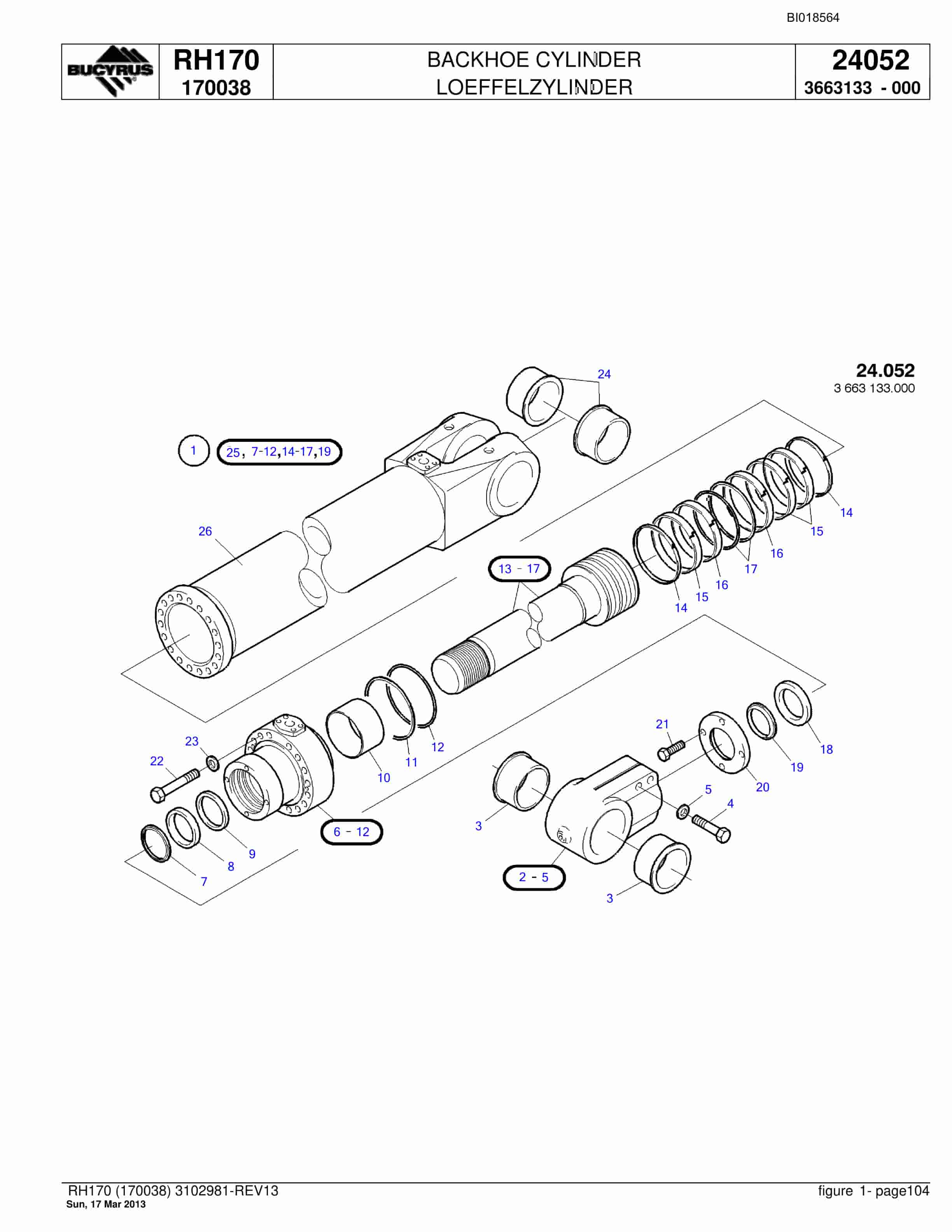 Bucyrus RH170 Hydraulic Excavator Parts Catalog BI018564-3