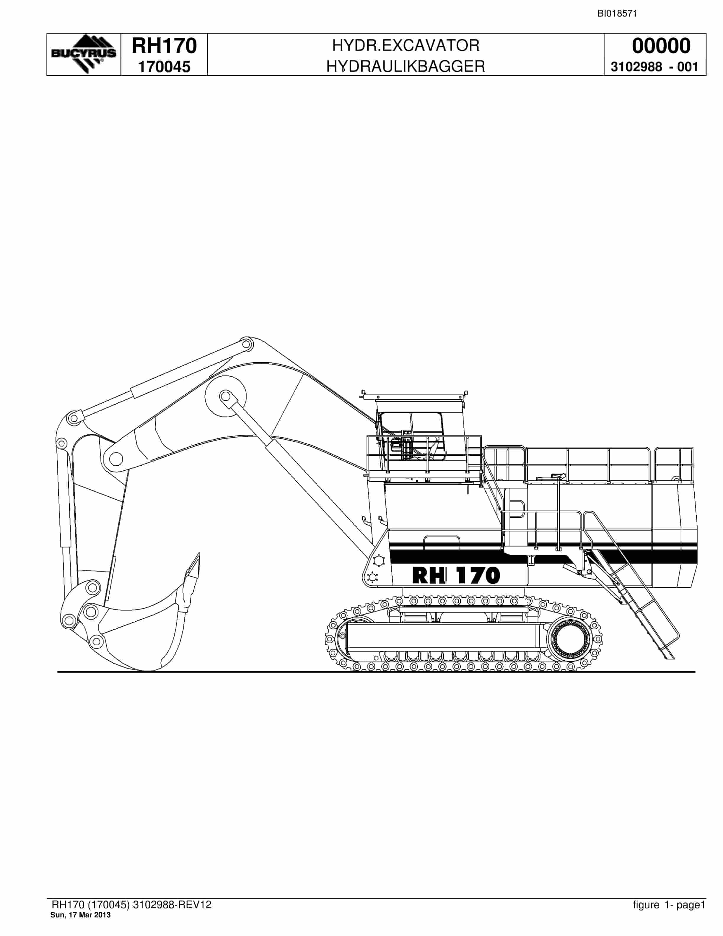 Bucyrus RH170 Hydraulic Excavator Parts Catalog BI018571