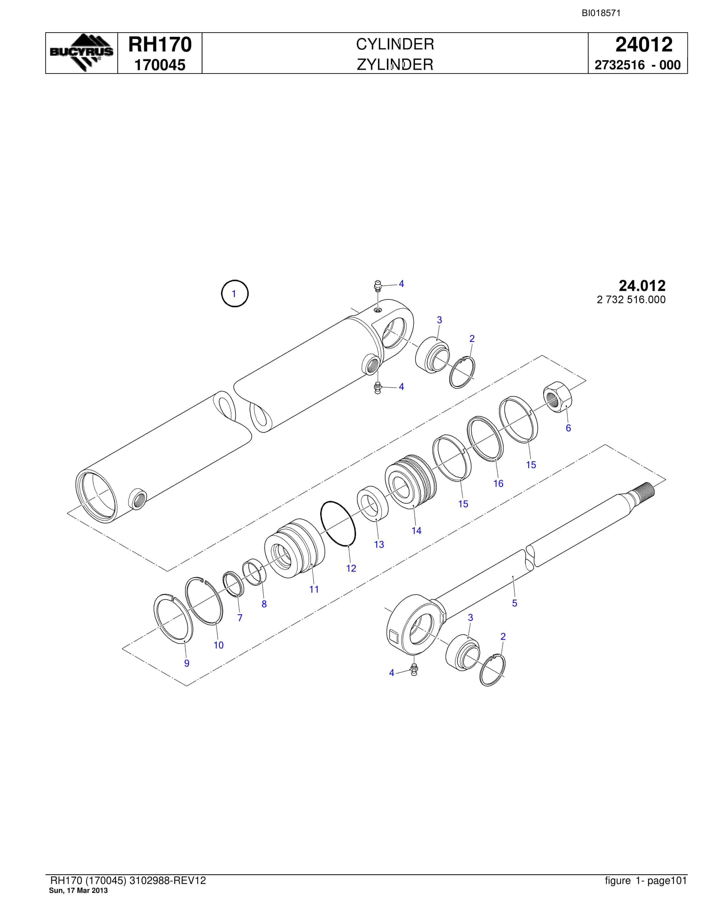 Bucyrus RH170 Hydraulic Excavator Parts Catalog BI018571-3