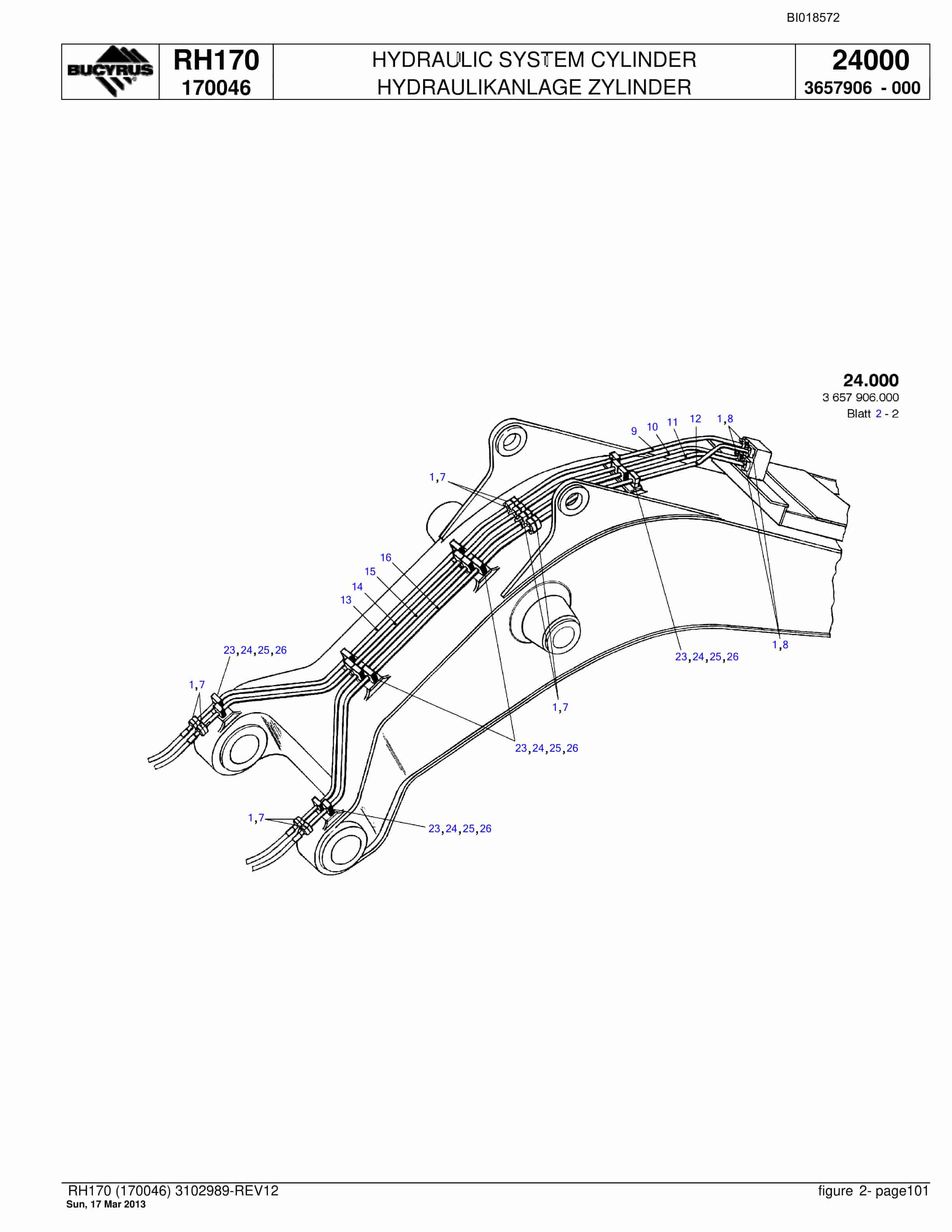 Bucyrus RH170 Hydraulic Excavator Parts Catalog BI018572-3