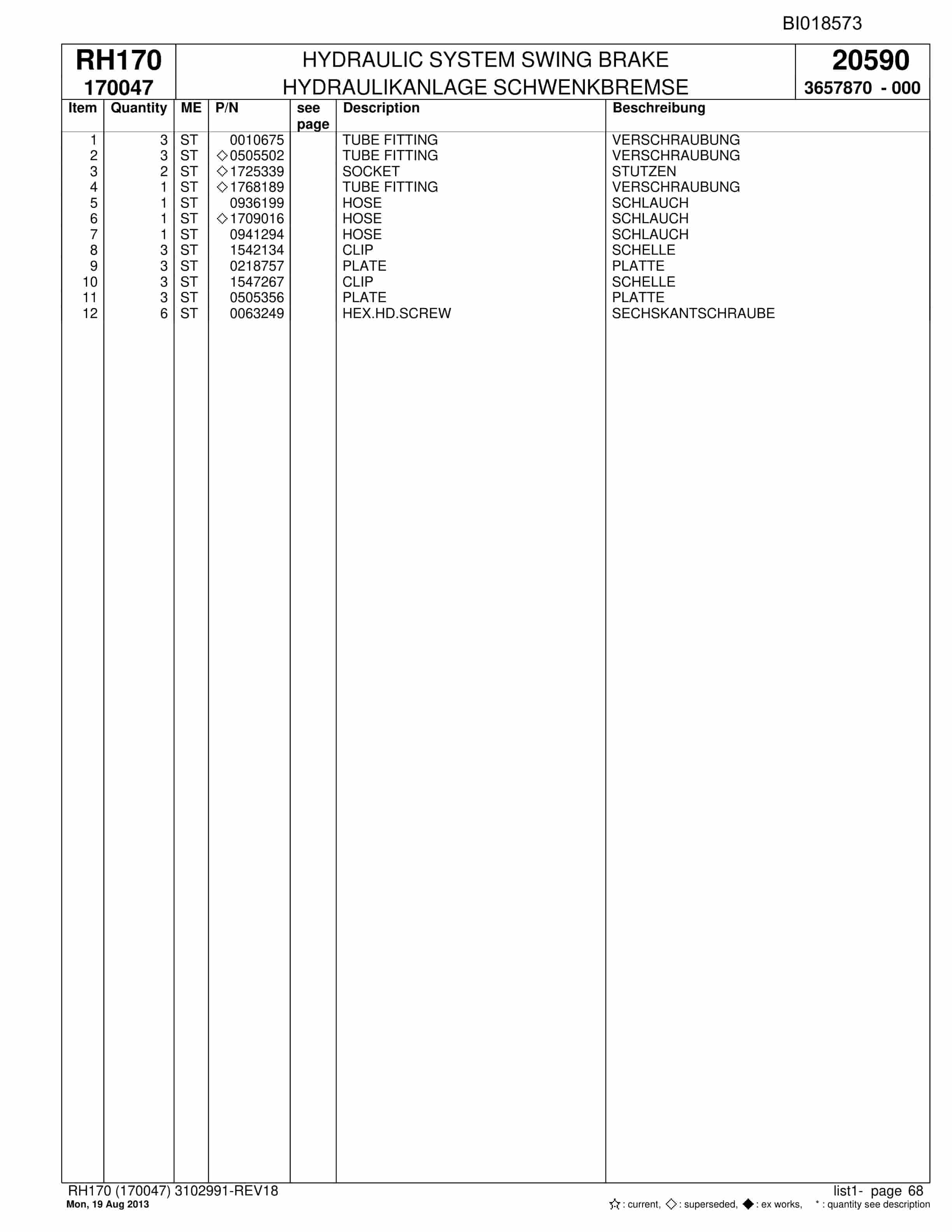 Bucyrus RH170 Hydraulic Excavator Parts Catalog BI018573-2