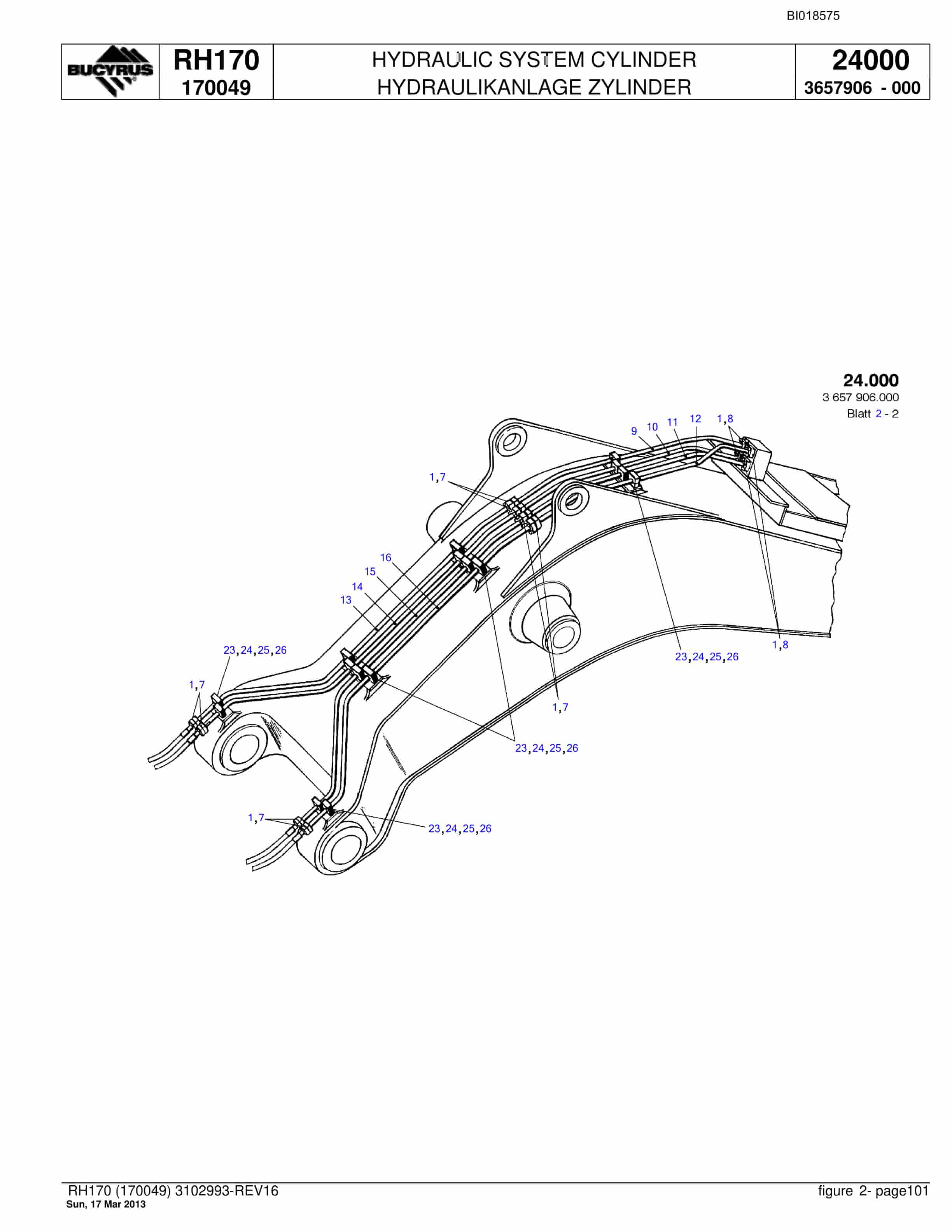 Bucyrus RH170 Hydraulic Excavator Parts Catalog BI018575-3