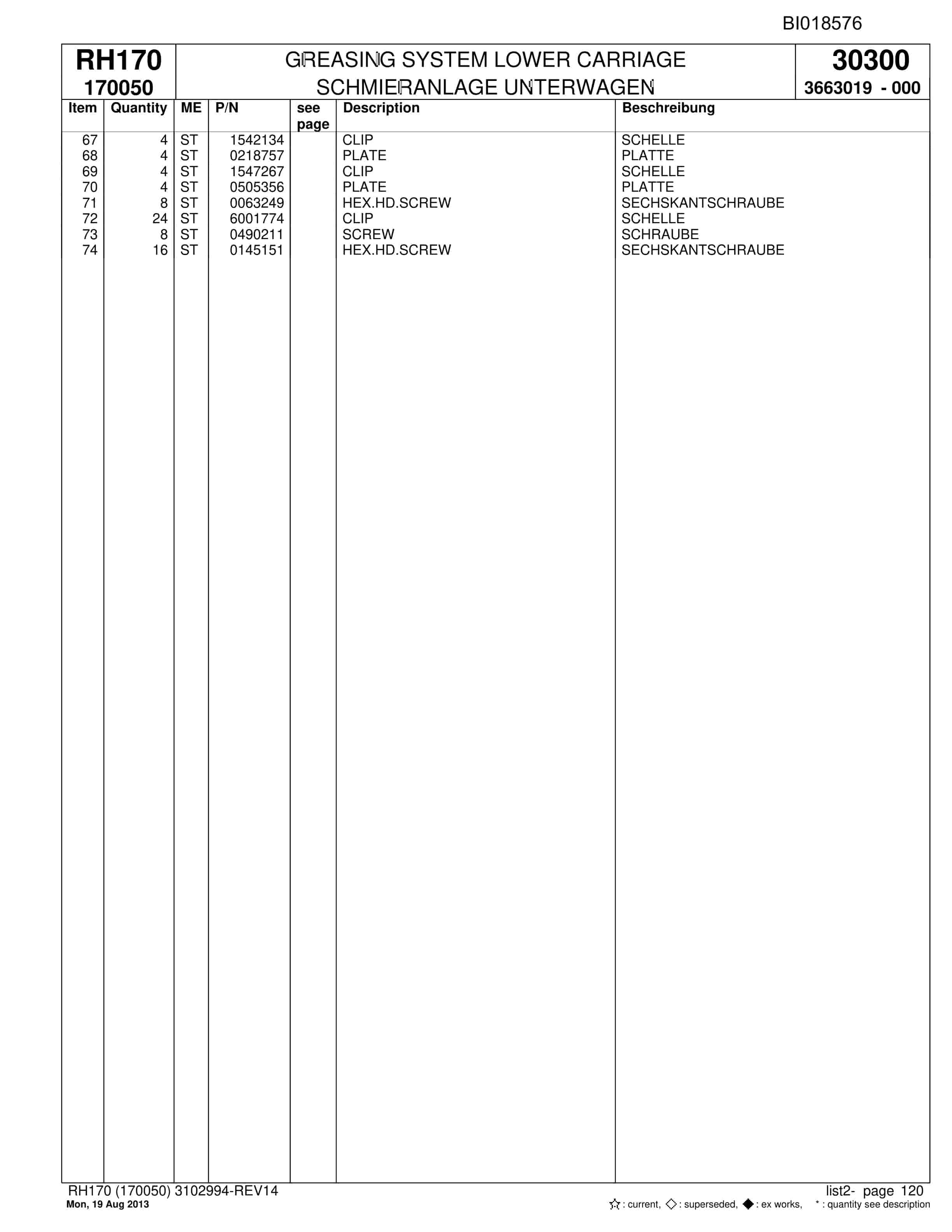 Bucyrus RH170 Hydraulic Excavator Parts Catalog BI018576-5