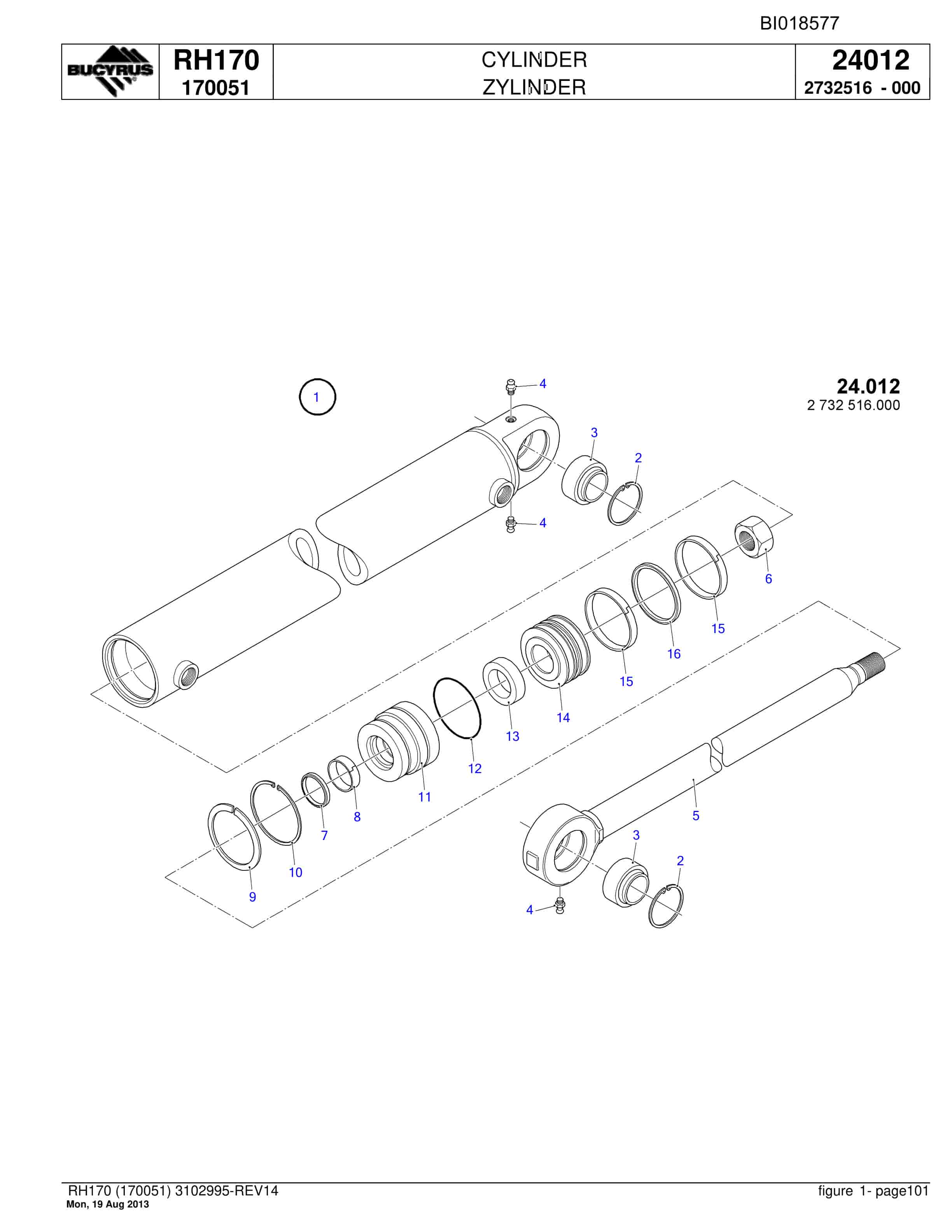 Bucyrus RH170 Hydraulic Excavator Parts Catalog BI018577-3