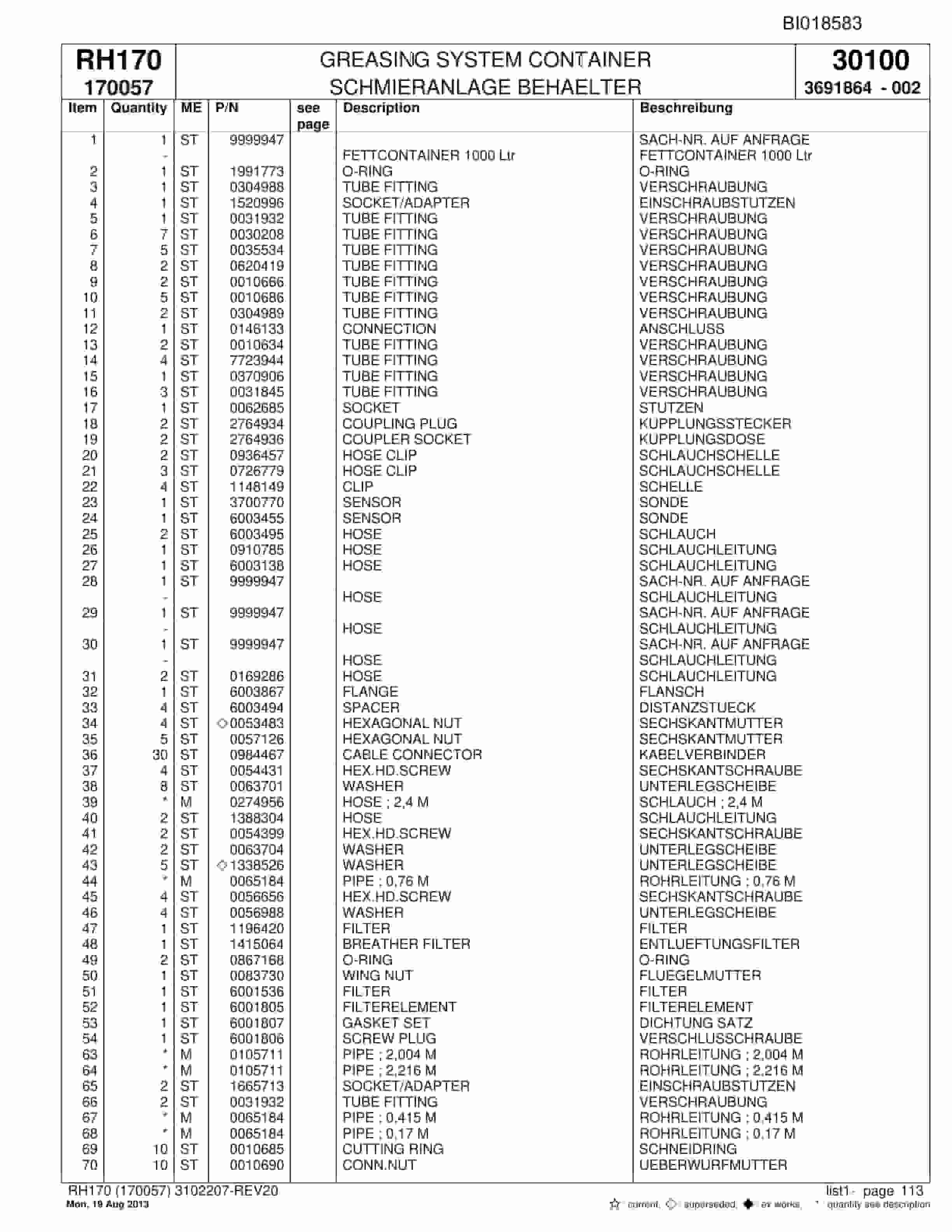 Bucyrus RH170 Hydraulic Excavator Parts Catalog BI018583-4