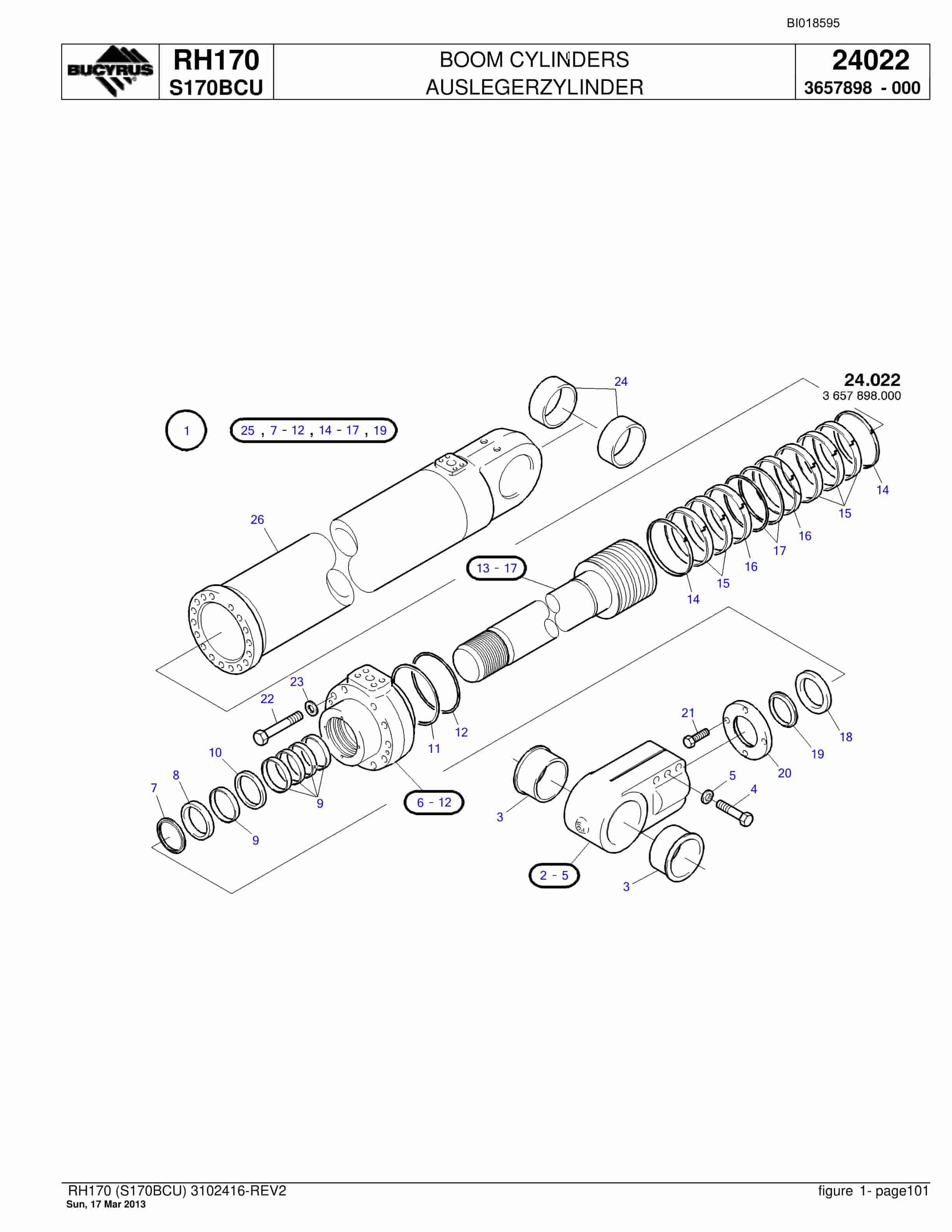 Bucyrus RH170 Hydraulic Excavator Parts Catalog BI018595-3