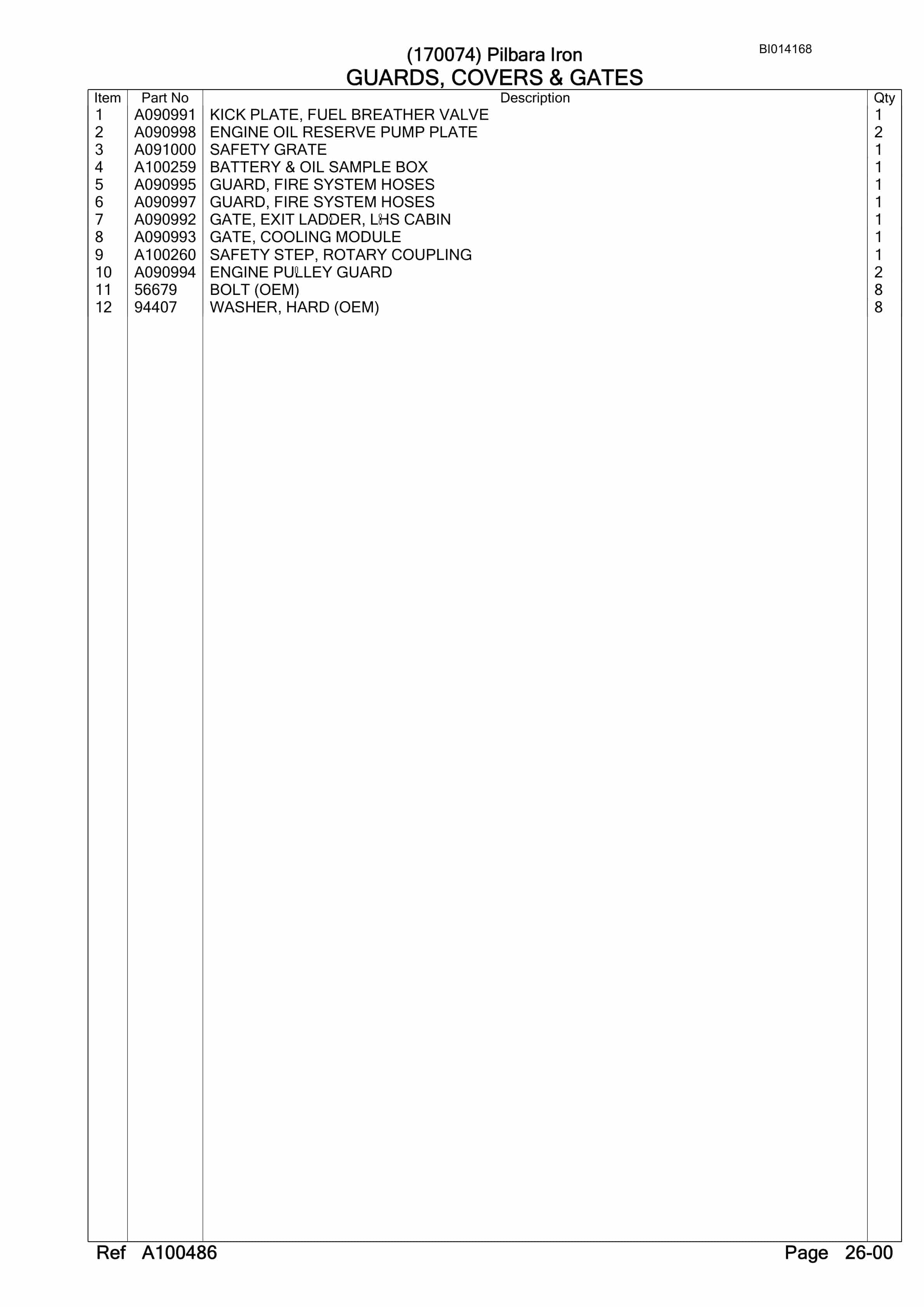 Bucyrus RH170B Hydraulic Excavator Parts Manual BI014168-3