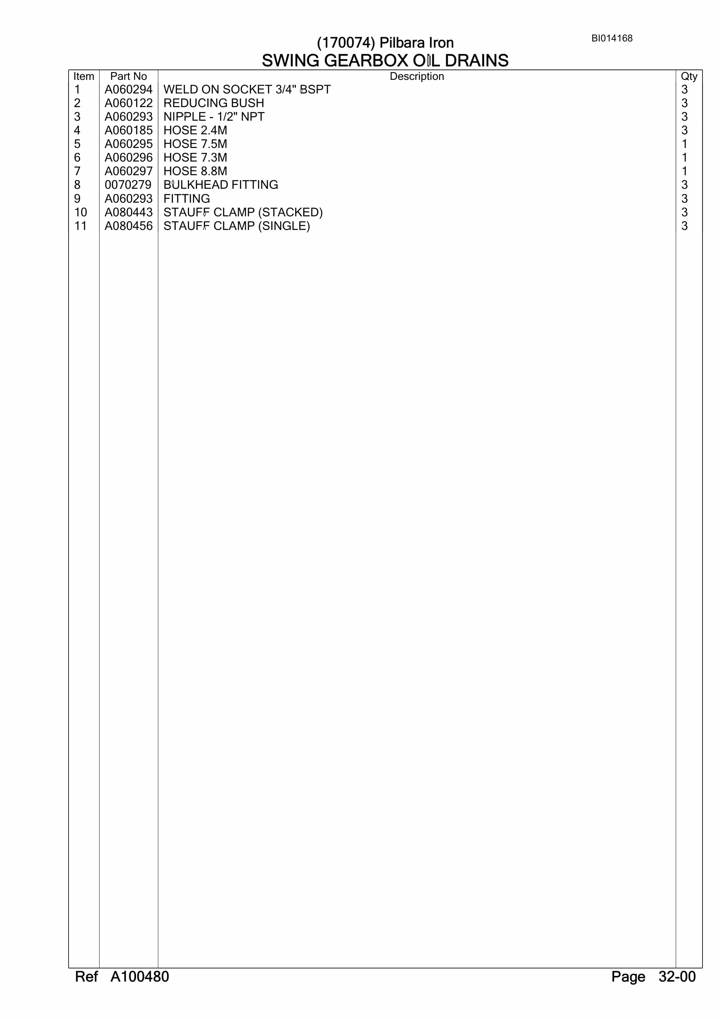 Bucyrus RH170B Hydraulic Excavator Parts Manual BI014168-5